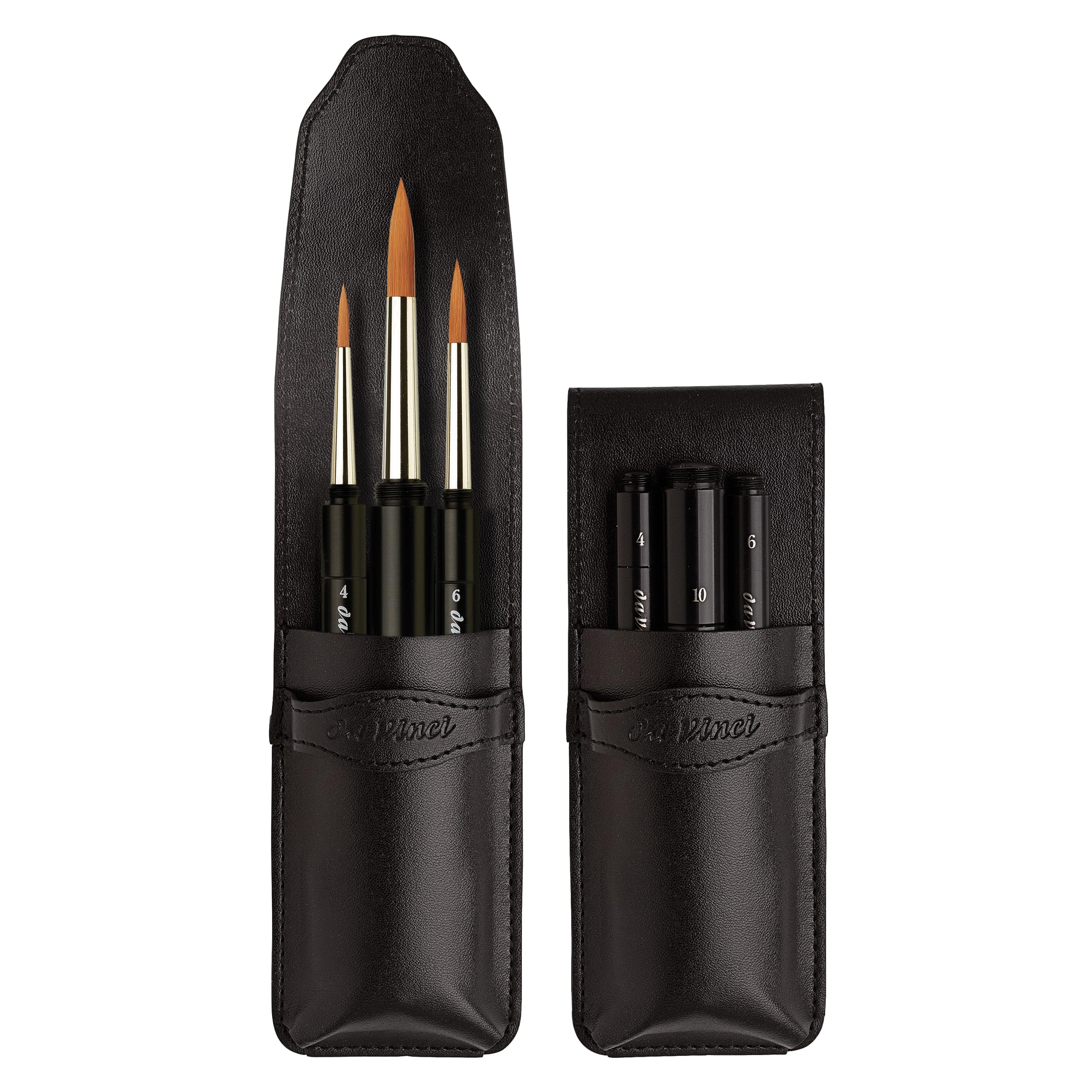 da Vinci, Spin, Reisepinsel-Set, Extrafeine Synthetikfasern, präzise Linien & hohe Farbaufnahme, handlich, Abschraubbar, Robustes Kunstleder-Etui, Vegan, Rund, Größe 0