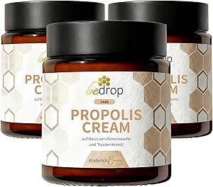 bedrop Propolis Cream bei Akne, Neurodermitis (hochdosierte Salbe) - 3x 60g Propolis Creme mit Bienenwachs & Traubenkernöl (3x 60g zum Sparpreis)