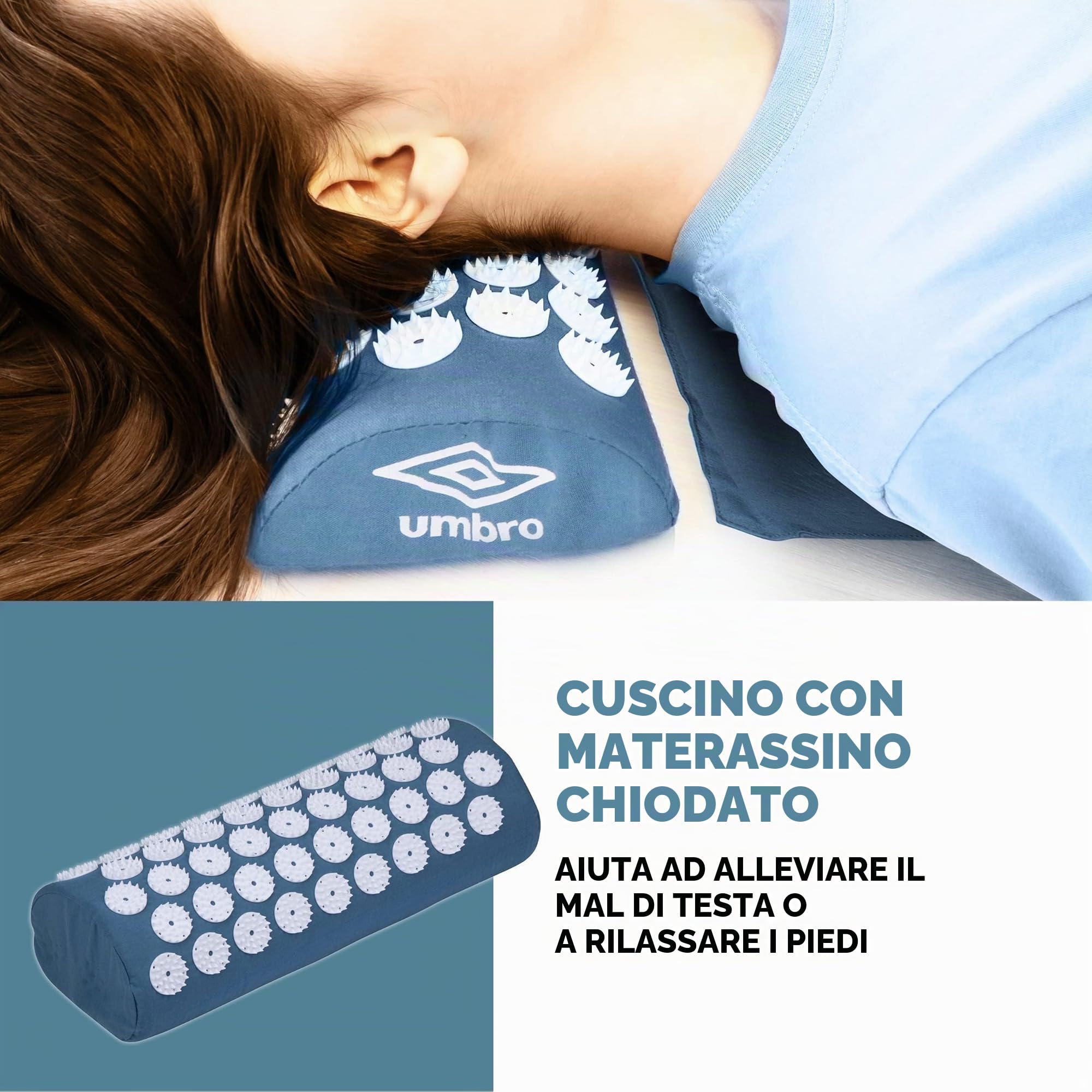 Umbro TappetinoAgopressione - Tappetino Agopuntura - Alleviamento del Dolore incl. Pallina Massaggio Piedi - 42x71 cm - Blu