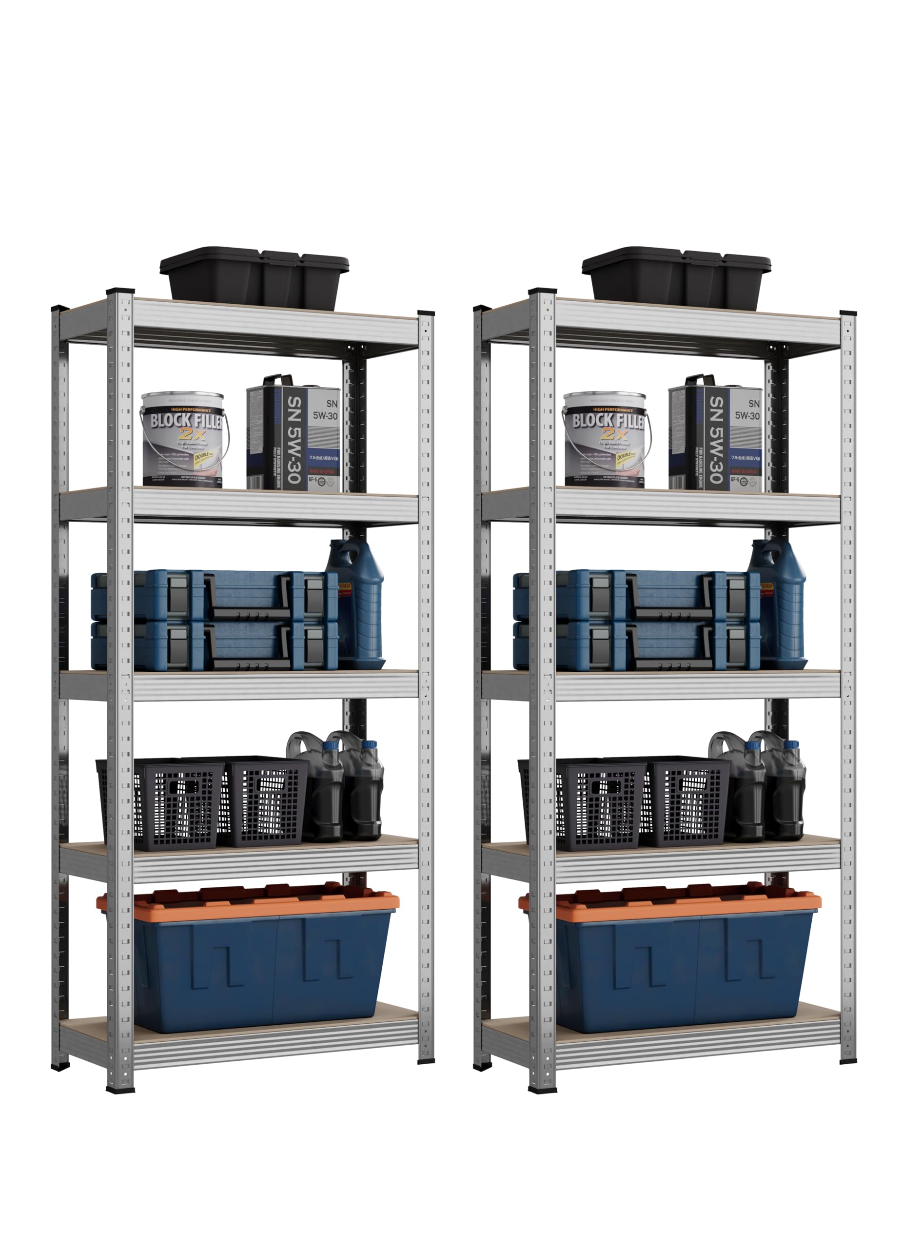 2 Bay Heavy Duty Galvanised Shelving Garage Racking Unit (5 Levels 1500mm H x 700mm W x 300mm D) + 150KG UDL Per Shelf