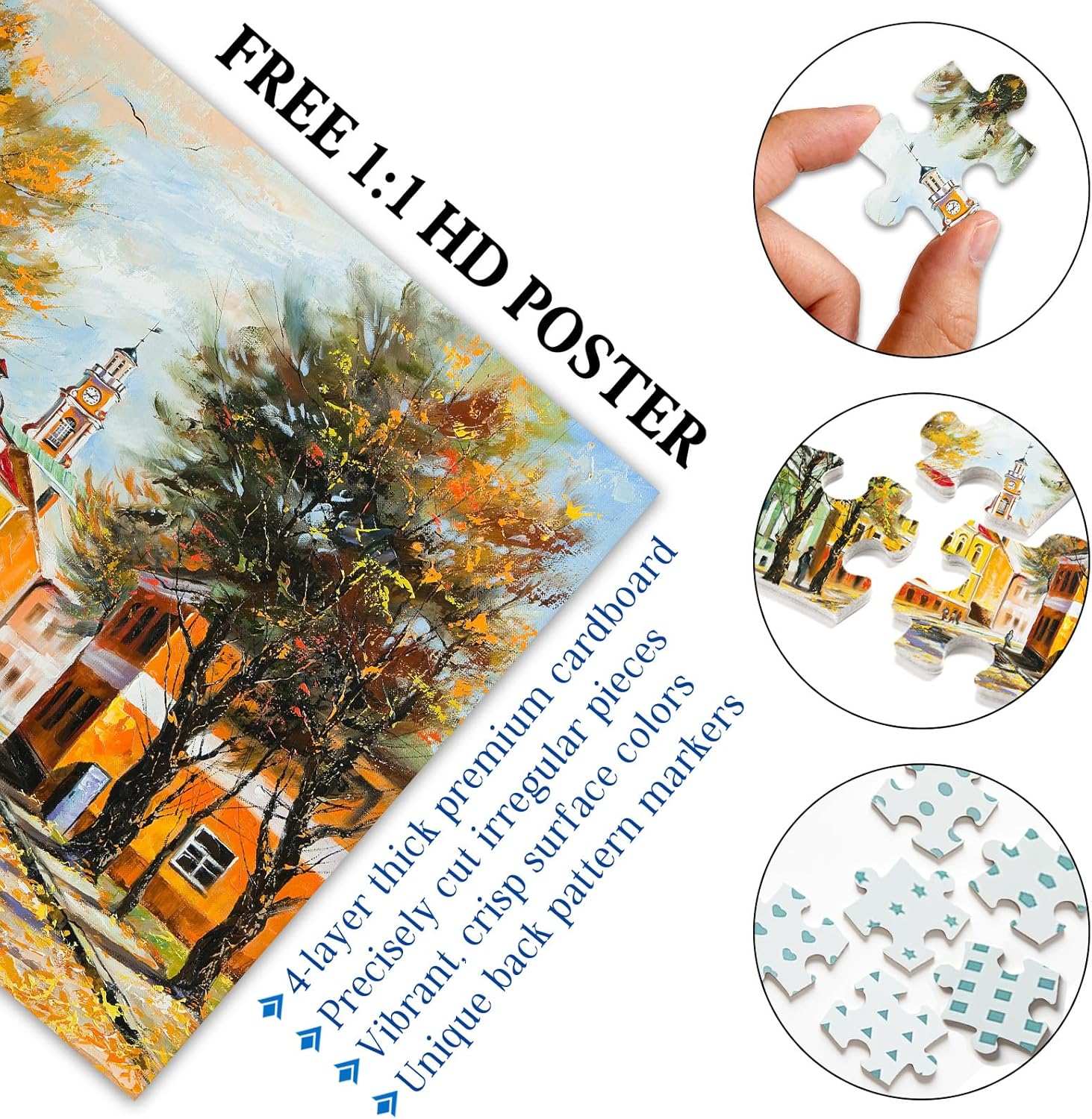 500 Piece Puzzles for Adults, Autumn Street Scenery Jigsaw Puzzles, European Town Landscape Puzzle, Impressionist Oil Painting Adult Puzzles, Beautiful Family Game, 20.5 x 15 in