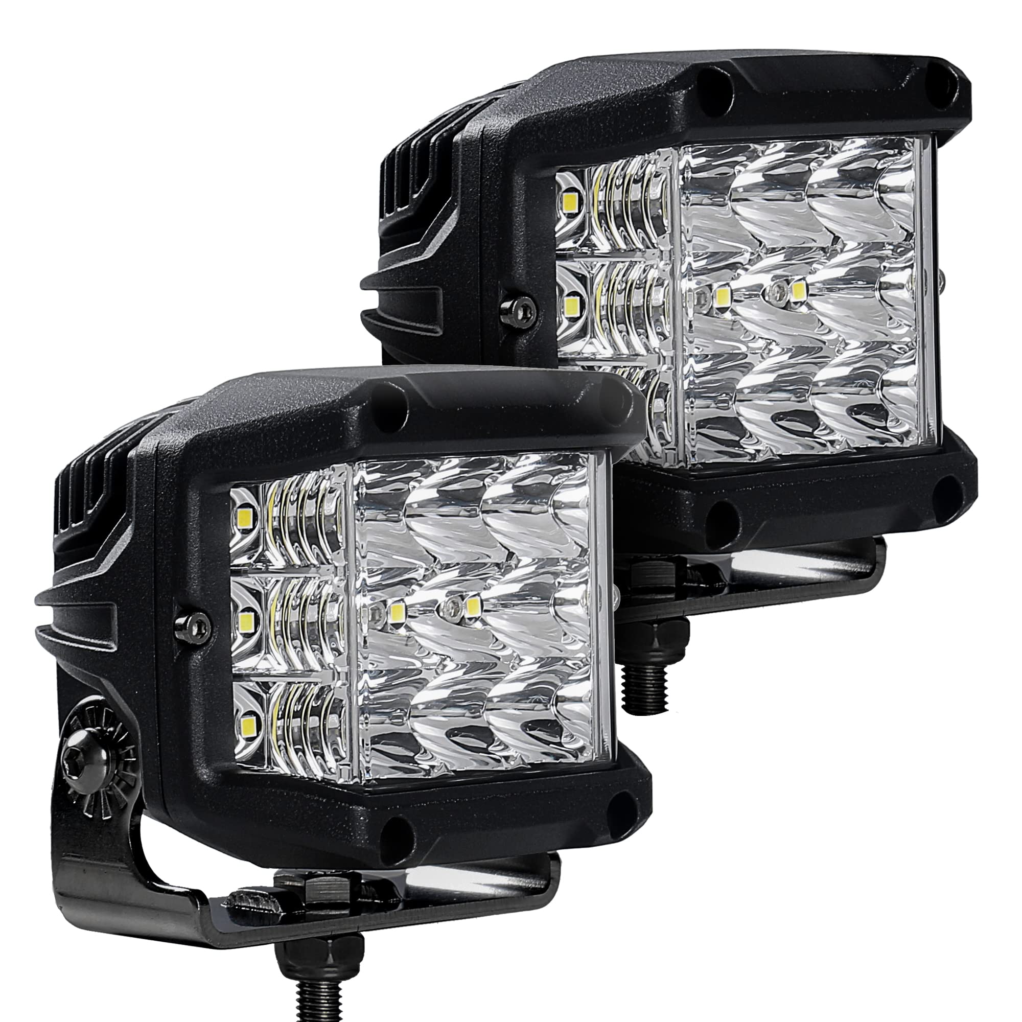 Go Rhino Xplor Lighting: Bright Series 4x3 Sideline LED Cube Spot Light Kit (Pair) | Surface Mount (Threaded Stud Mount) Aluminum, Black | 750300323SCS