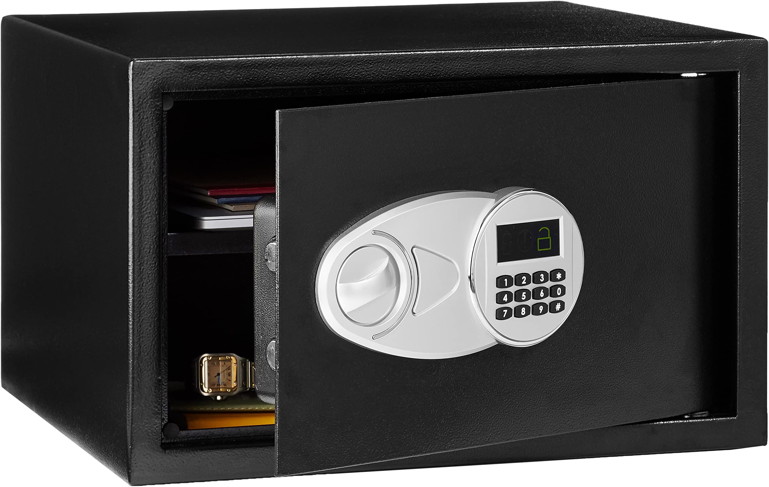Steel Security Safe and Lock Box with Digital Keypad, Easy to Use, Removable Shelf, Secure Cash, Jewelry, Documents, Black, 1.2 Cubic Feet, 16.9-x-14.6-x-10.6-inches (WxDxH)