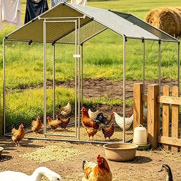BUCATSTATE 6.6FT x 9.8FT x 6.6FT Large Metal Chicken Coop Run for 9-13 Chickens | Heavy Duty Outdoor Hen House with PE Waterproof Cover, Sun Shade Partition & Secure Predator Proof Chicken Pen