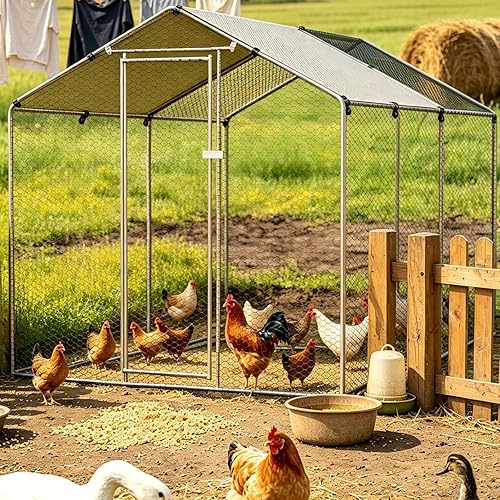 BUCATSTATE 6.6FT x 9.8FT x 6.6FT Large Metal Chicken Coop Run for 9-13 Chickens | Heavy Duty Outdoor Hen House with PE Waterproof Cover, Sun Shade Partition & Secure Predator Proof Chicken Pen