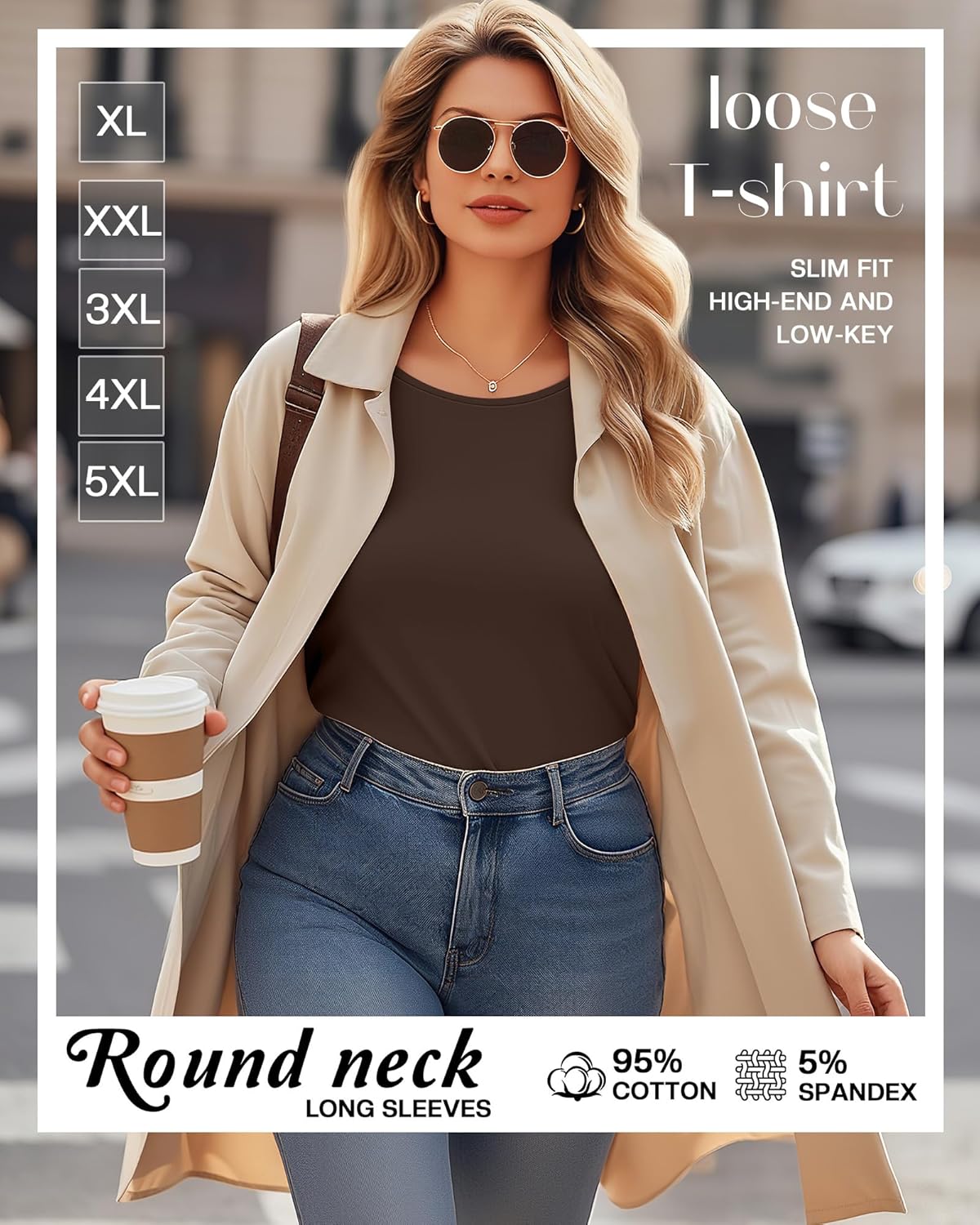 3 Pack Women's Plus Size Cotton Shirts, Scoop Neck Long Sleeve Casual Tops Form Fitting Knitted T-Shirts Blouses - Image 3