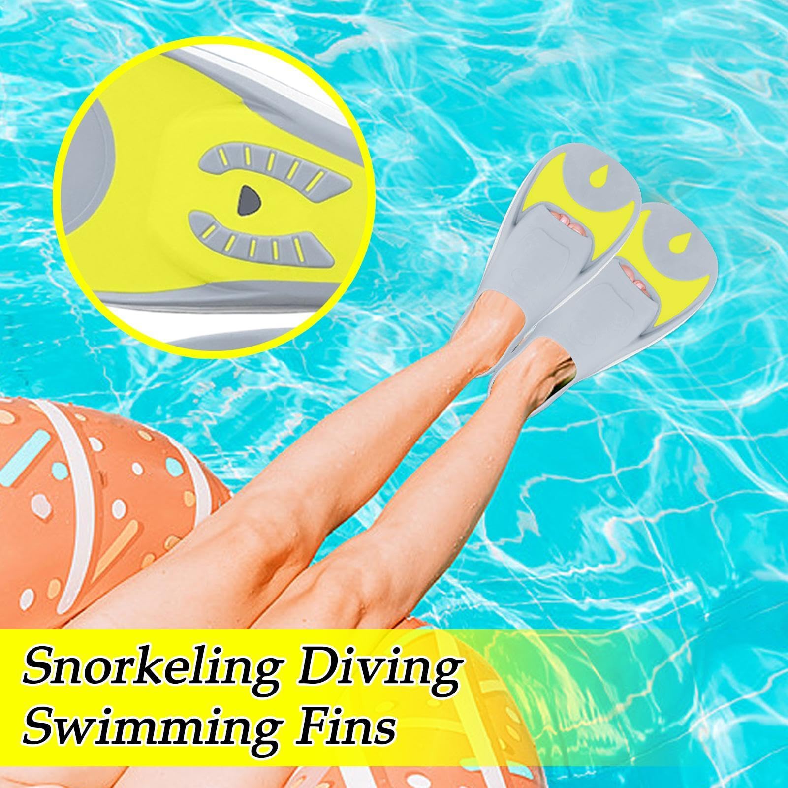 Pinne da snorkeling – Pinne ergonomiche corte per sport acquatici | Pinne corte in PP con tallone rivestito per una propulsione stabile durante il nuoto, lo snorkeling e l'apnea
