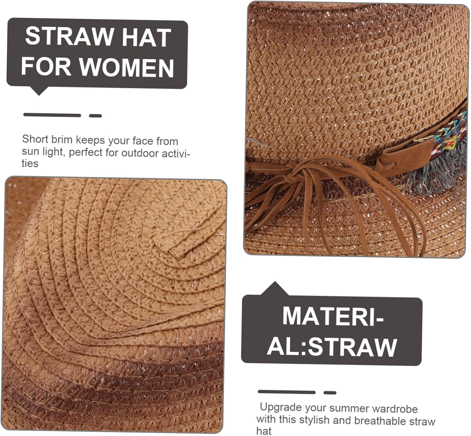 COLLBATH Straw Hat Wide Brim for Women Men Sun Protection Straw Cap for Outdoor Fashionable Summer Travel Hat Coffee