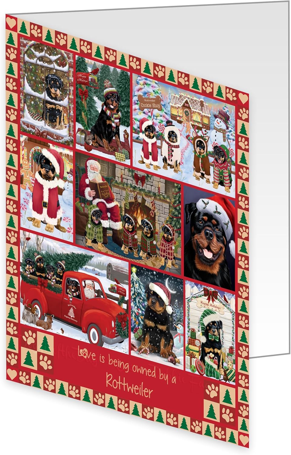 Love Is Being Owned Christmas - Rottweiler Dogs Note Cards - Adorable Pets Invitation Cards with Envelopes - Pet Artwork Note Cards for All Occasions (10 Greeting Cards)