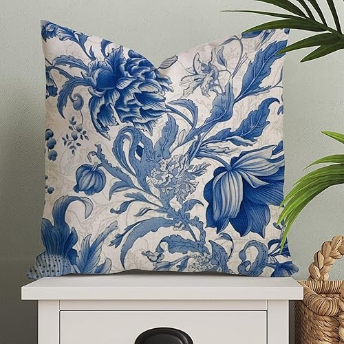 Fundas de almohada estilo chinoiserie, color azul índigo y blanco, estilo chinoiserie, funda de cojín asiática, 20 x 20 pulgadas, funda de almohada