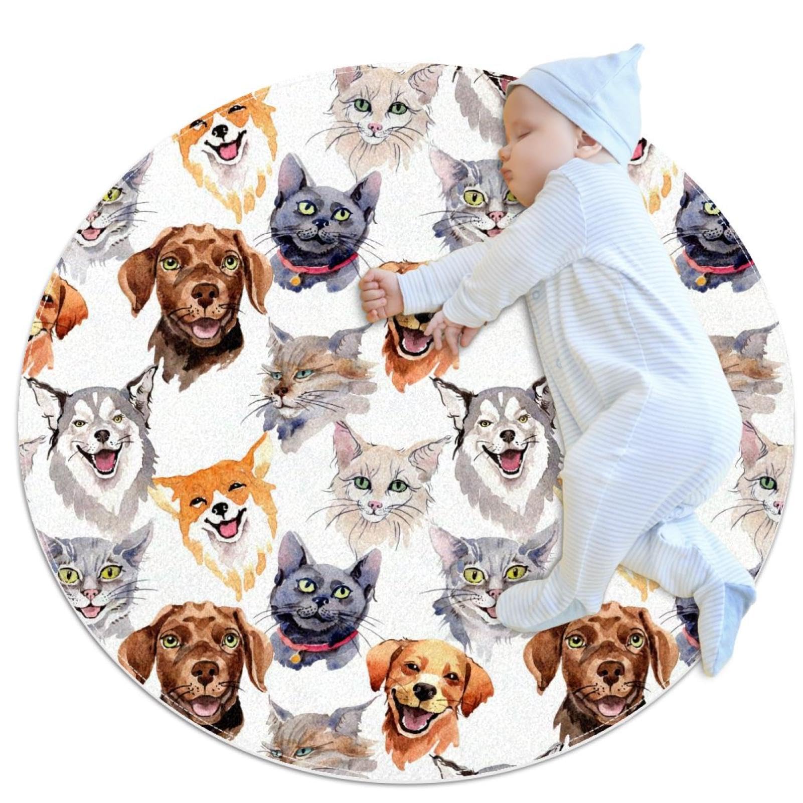 Tapis de chambre d'enfant rond animaux sauvages, déco salon 1m
