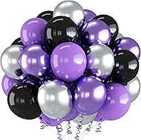 Vista 11 de Juego de 60 globos de color morado y blanco para cumpleaños de niñas, temática de princesa con confeti dorado, globos de látex de 12 pulgadas