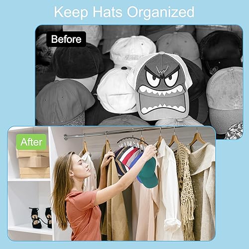 Miniatura 3 de Perchas de sombrero para armario, paquete de 2 organizadores de sombreros de metal para colgar en el armario, percheros para gorras de béisbol con