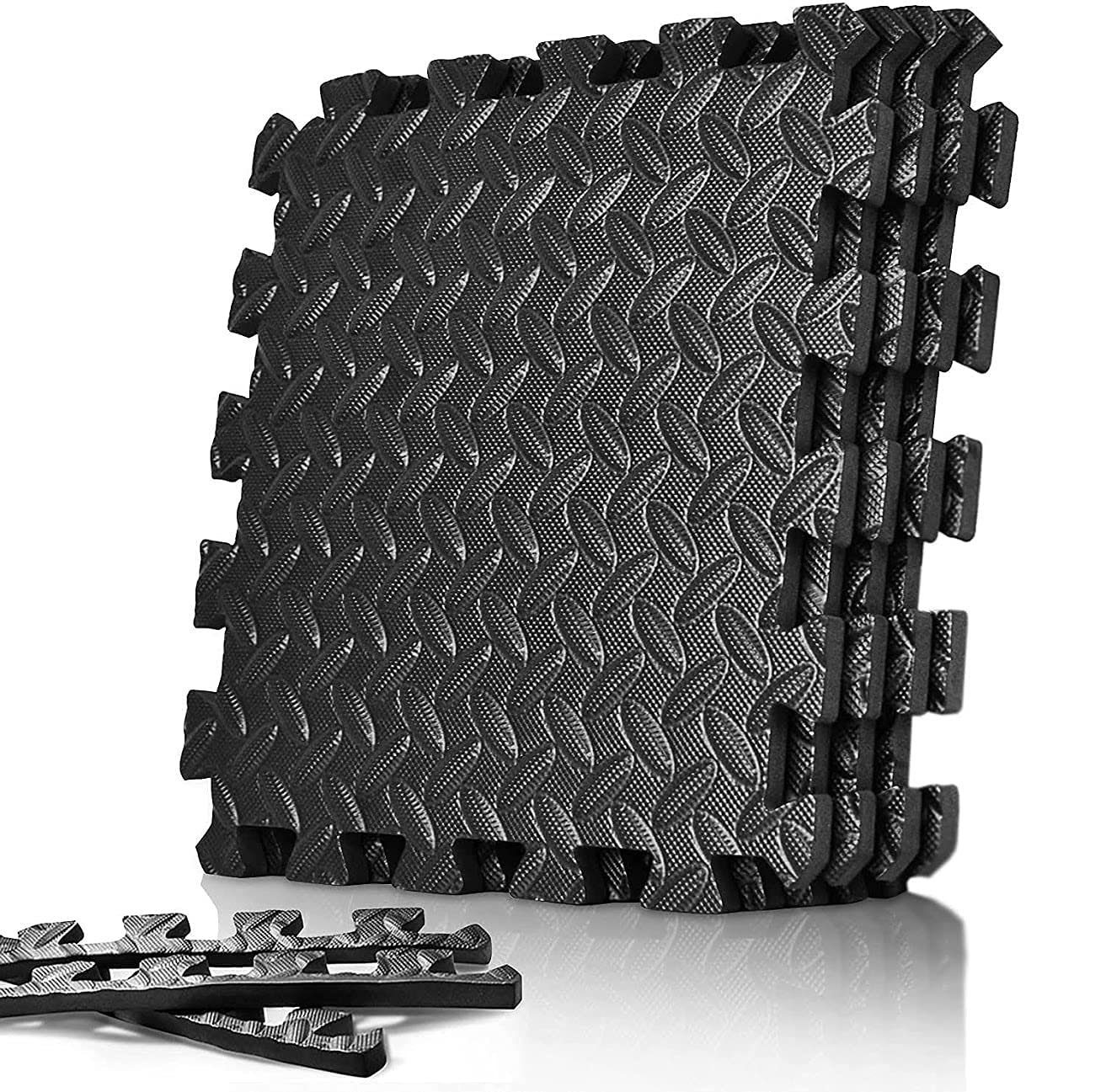 Gym Mat Interlocking EVA Puzzle Foam Mats 12mm Thick Rubber Cushion [60 x 60 Cm] Non Slip Flooring Tiles for Home Workout, Yoga, Exercise & Children's Play Area (12 TILES)