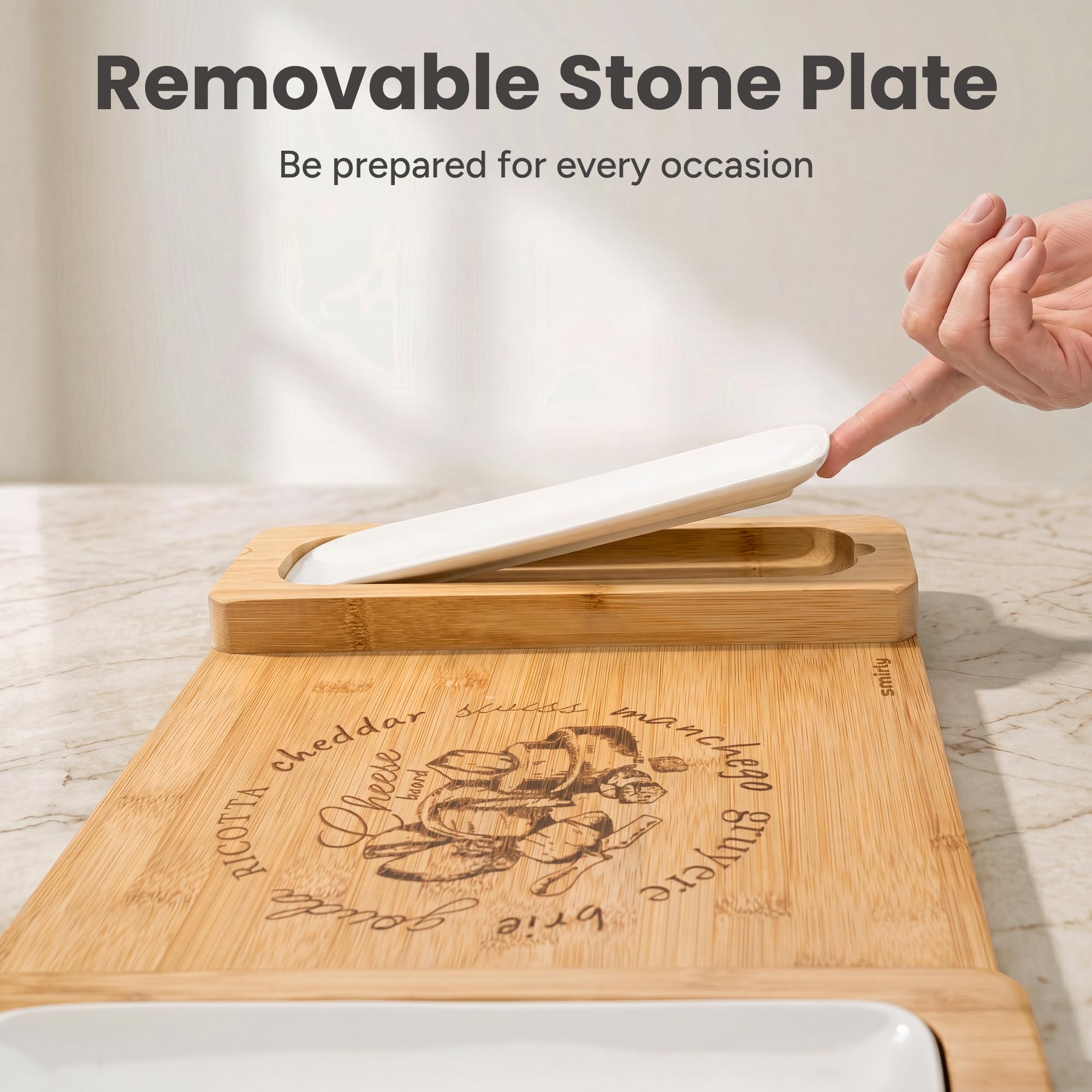 SMIRLY Ensemble de Planches à Fromage en Bambou – Grande Planche à charcuterie – Planches à Fromage en Bois – Cadeau Unique de Pendaison de crémaillère – Plateau à apéritif et à Fromage, Plateau à
