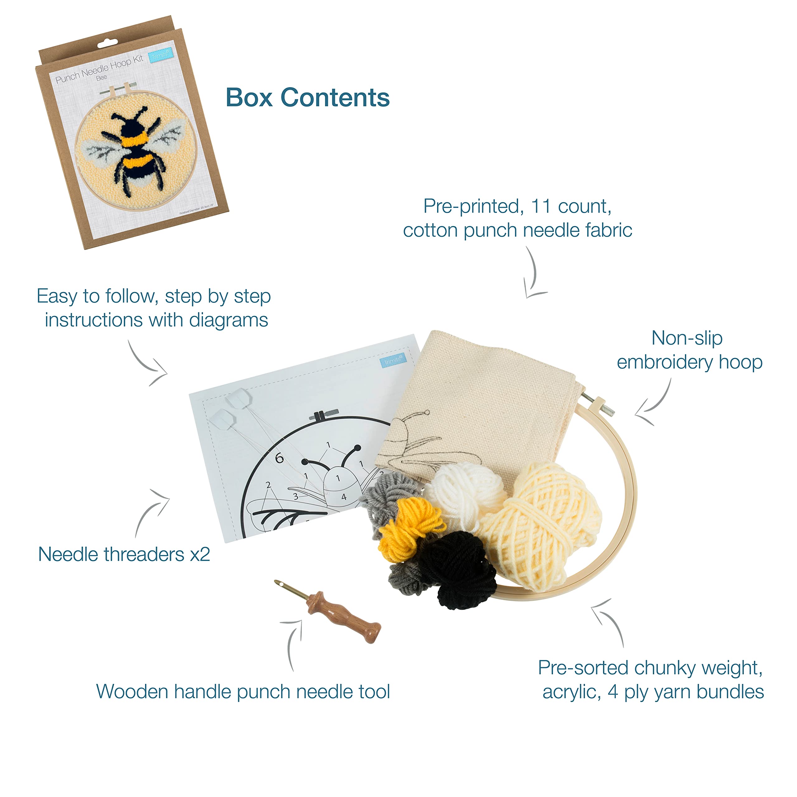 Trimits Punch Needle Hoop Kit, 20.3cm (8in), Bee, 20.3cm or 8in - Image 3