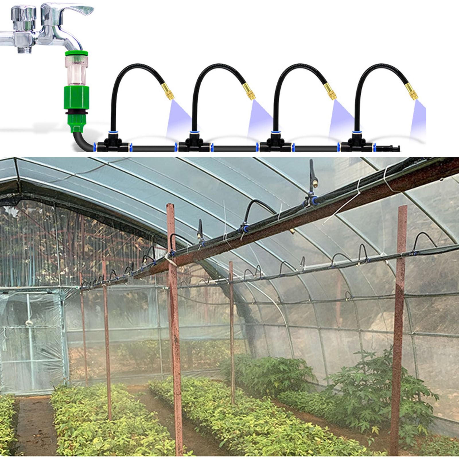 Kit de riego por goteo, sistema de riego automático, tubo de riego de 1/2 pulgada, sistema de riego de jardín para patio de jardín (65 pies)