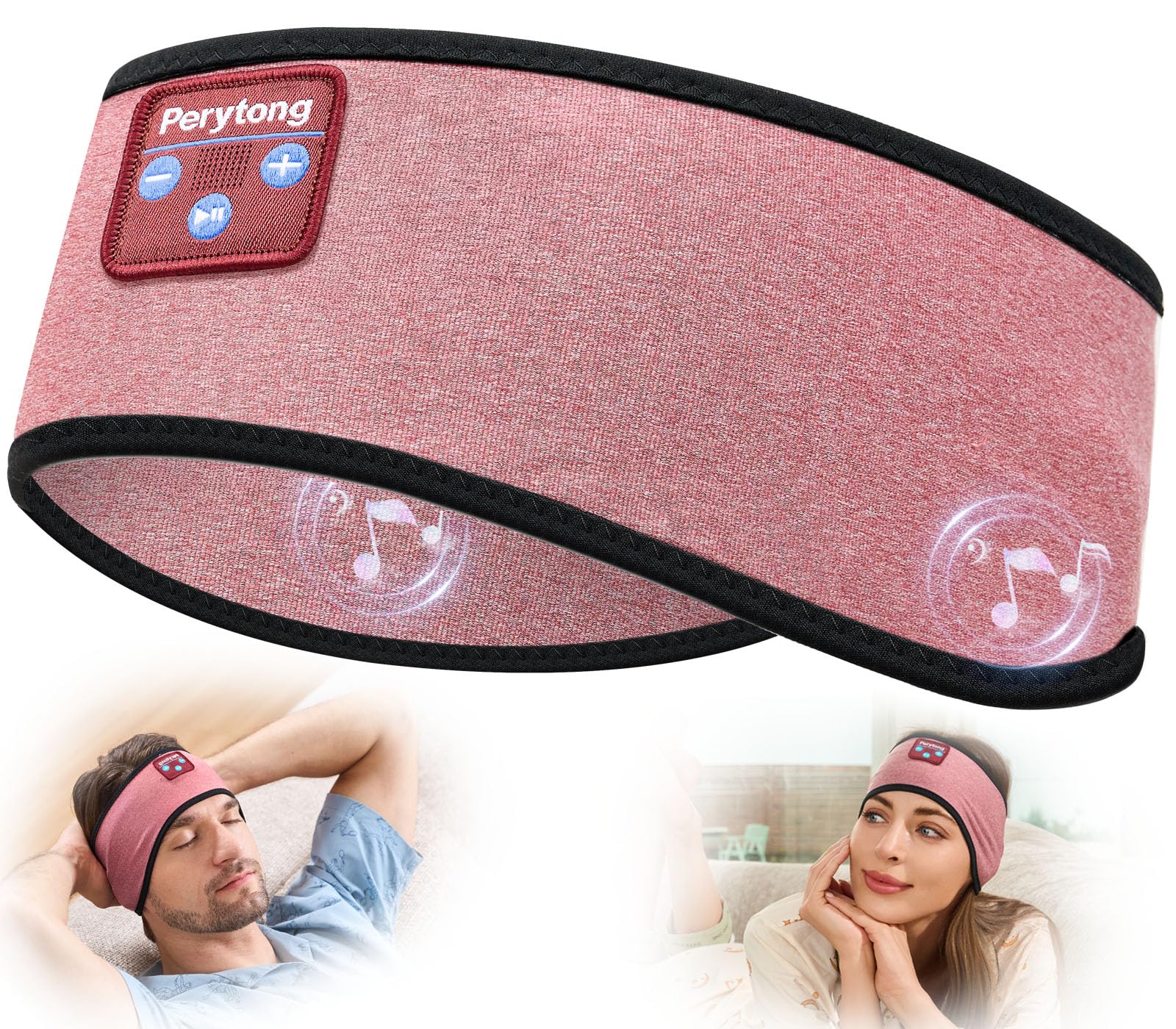 Perytong Sleep Headphones Bluetooth Headband, No Pressure for Ear, Headband Headphones Wireless Earphones Music Sleep Headband Earbuds, Sleep Mask Gifts for Men Women Teens