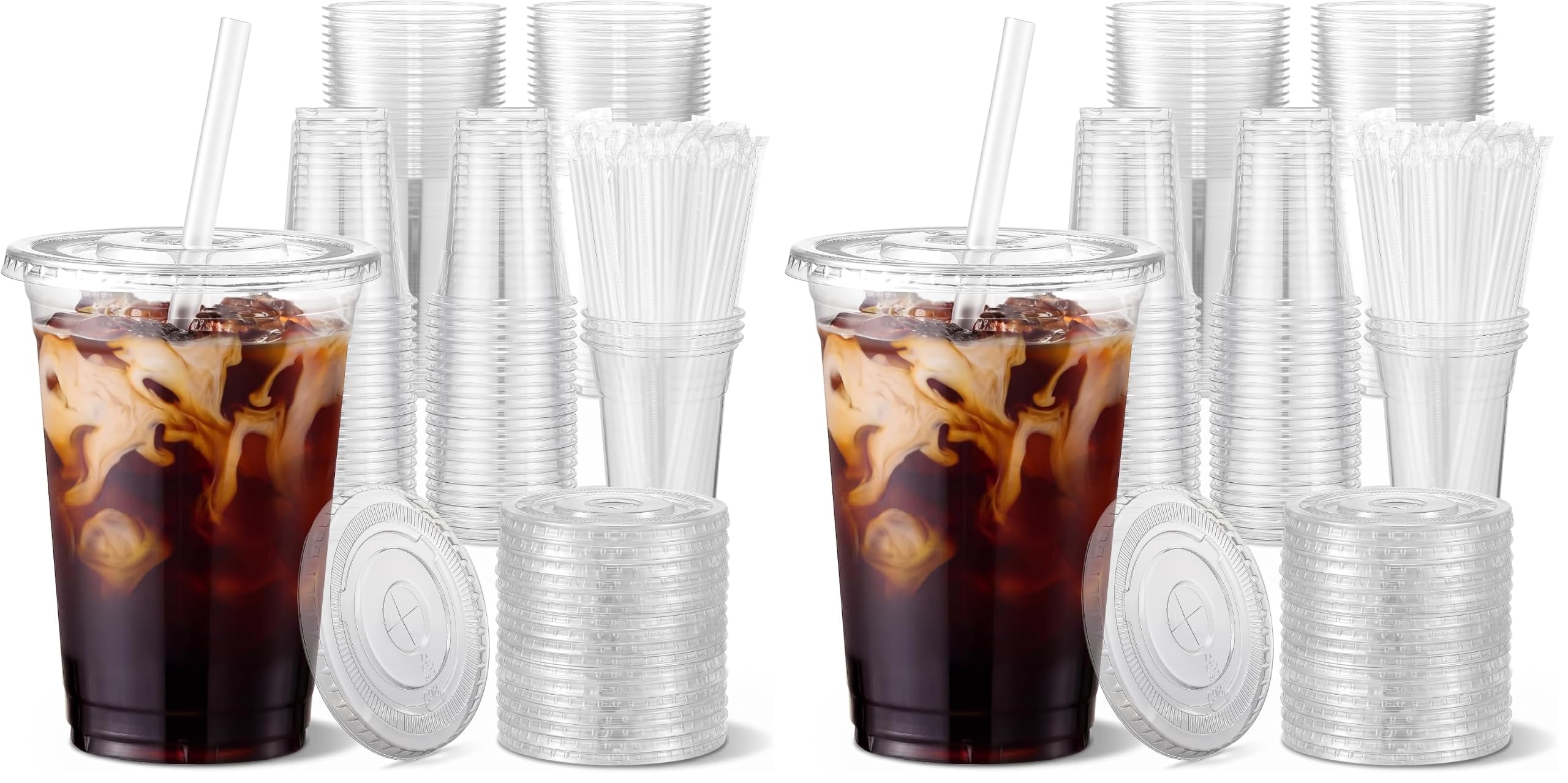 VITEVER [100 Sets - 16oz] Clear Plastic Cups with Lids and Straws, Disposable Iced Coffee Cups for Smoothie, Milkshake, Cold Drinks - BPA free — Amazon image 10