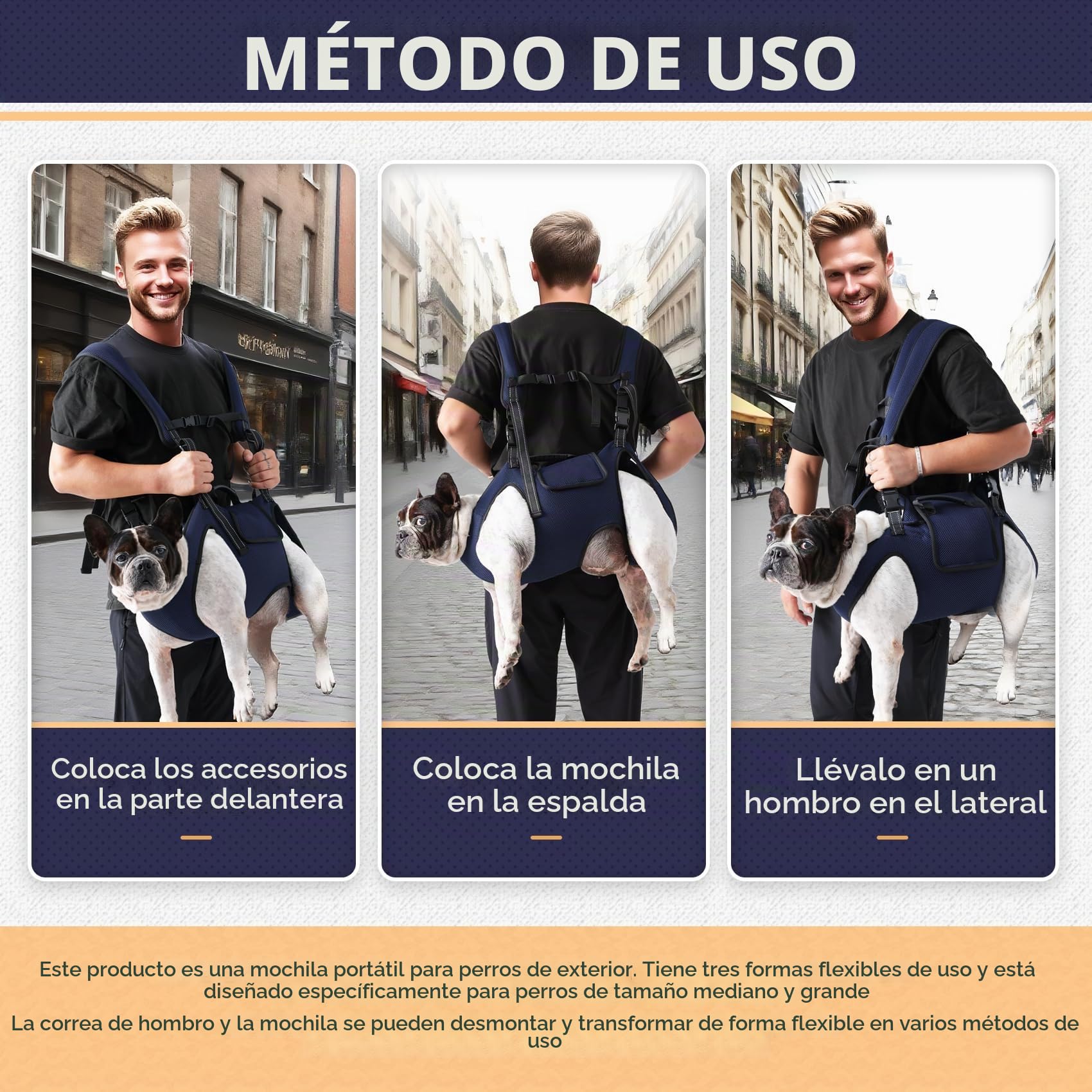 Mochila transportadora para perros con patas fuera con asa de transporte, bolsa de viaje multifuncional para perros medianos y grandes, ideal para camping, ciclismo y viajes al aire libre (L)