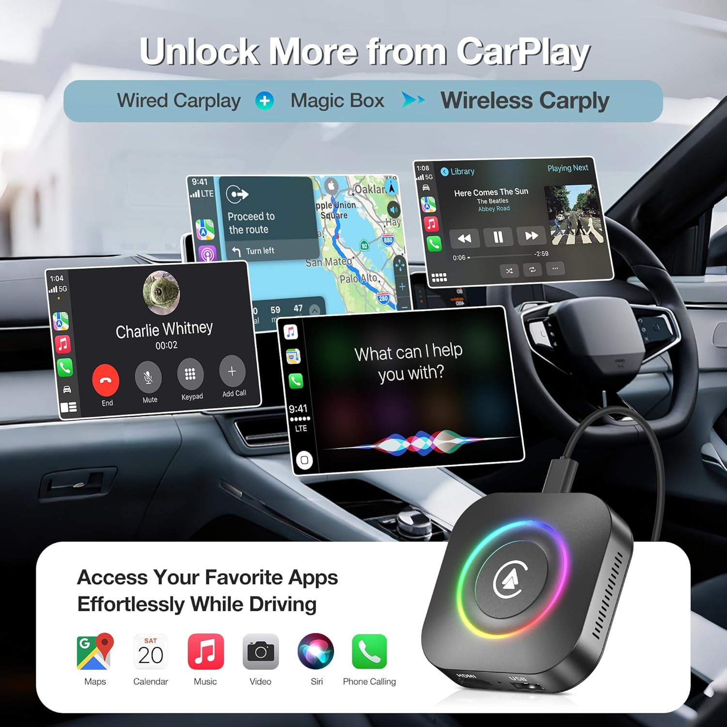 Magic Box 2026 Wireless CarPlay Adapter, AI Box Android Auto Supports Strea-ming Video for TikTok/YouTube, USB for Offline Media, Screen Mirroring Car Adapter for Factory Wired Car Play