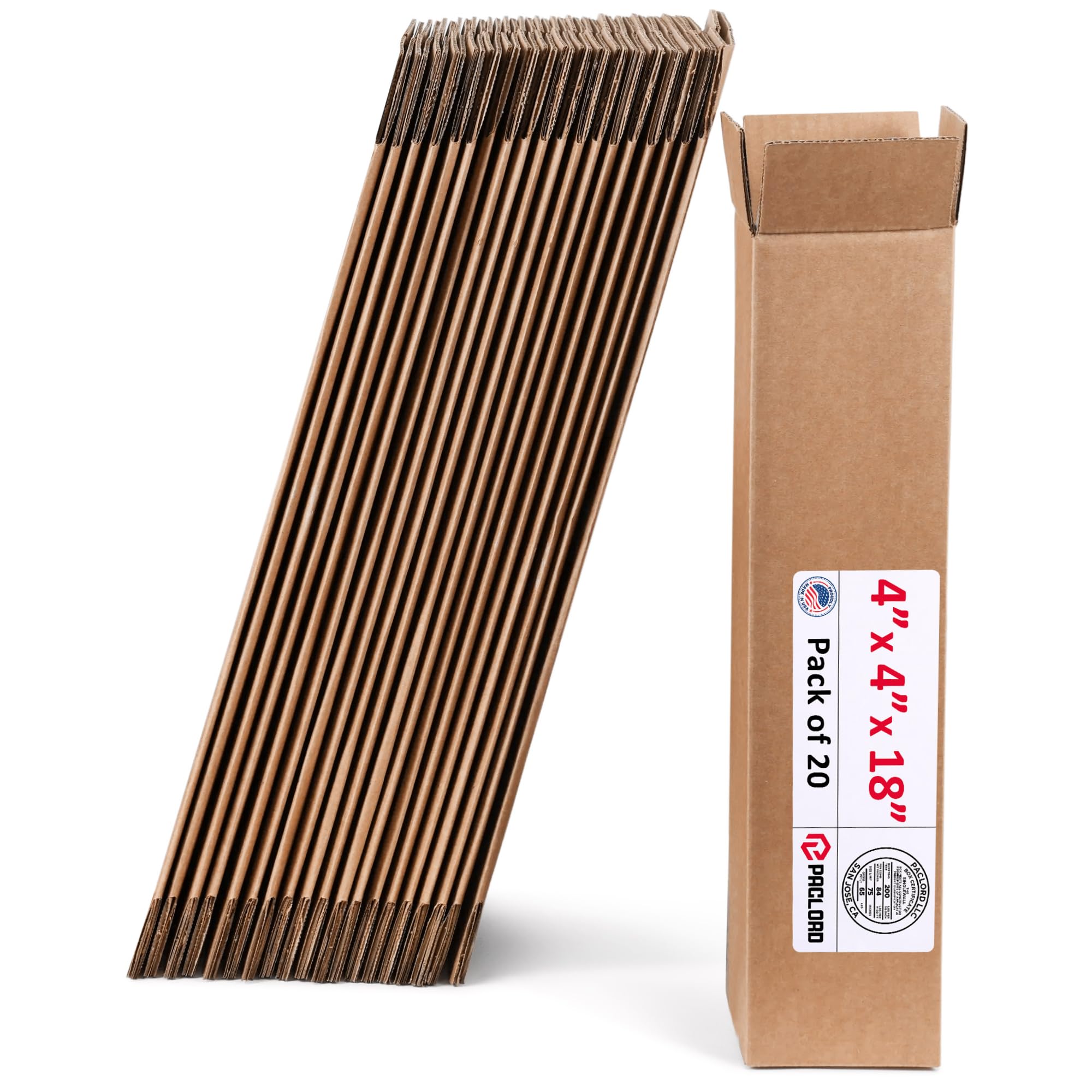 Tall Cardboard Boxes 4"L x 4"W x 18"H (Pack of 20) - USA-Made Packing Boxes for Moving, Shipping, or Storage - USPS, UPS, FedEx Approved - Professional Packing Supplies for Moving | USA-Made Packing Boxes for Moving, Shipping, or Storage - USPS, UPS, FedEx Approved - Professional Packing Supplies
