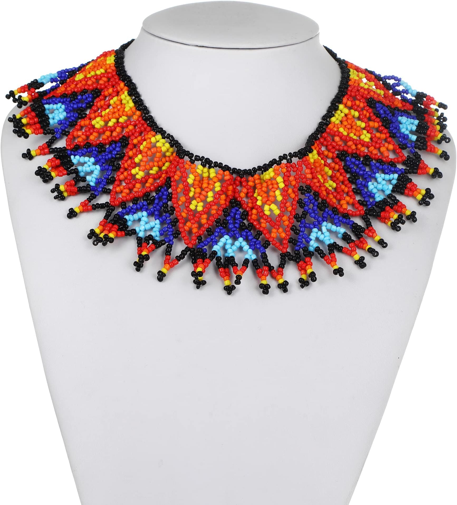 Zulu Beaded Bib Necklace - South African Statement Necklace - Maasai Style - Multicolor