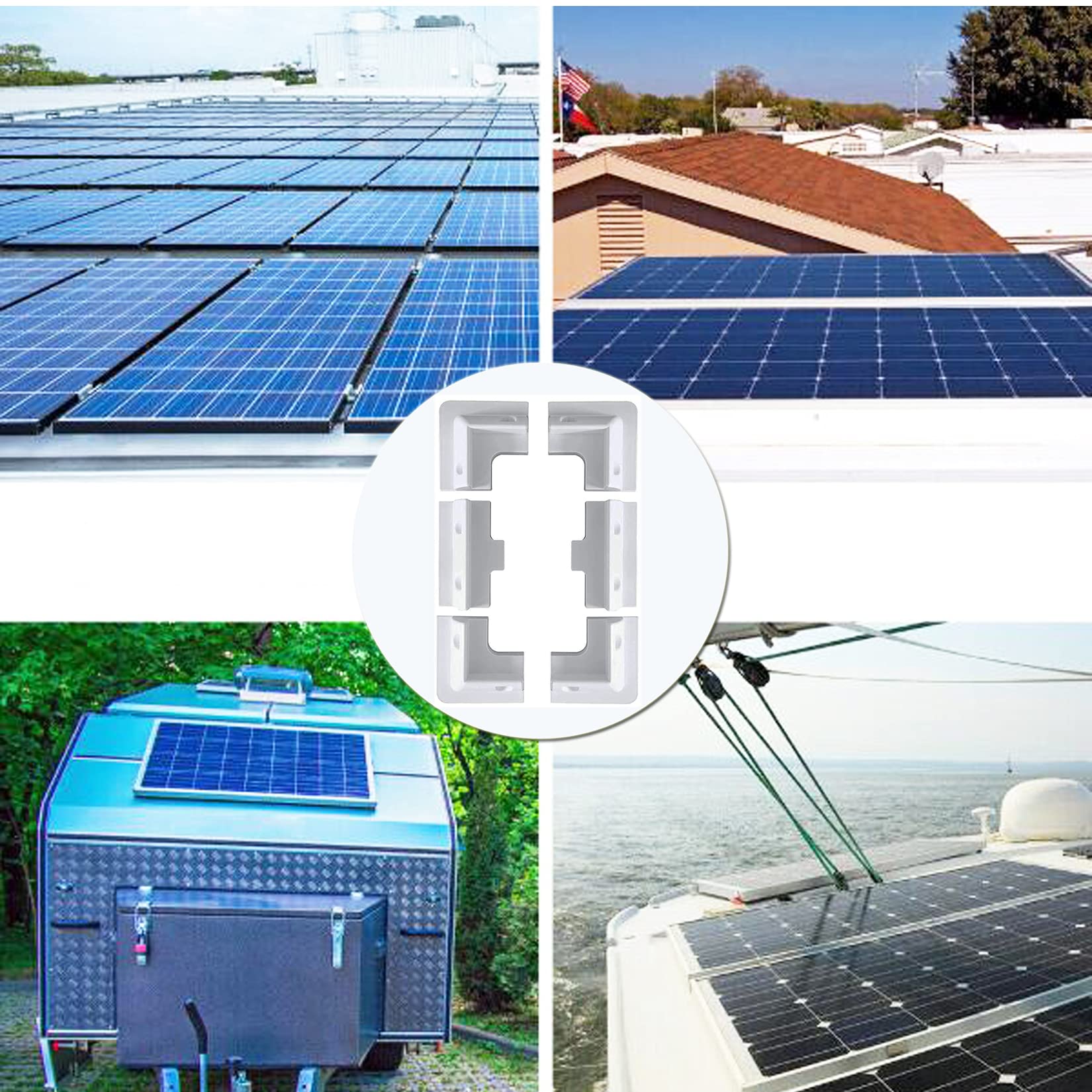6 piezas de montaje de panel solar rectángulo conjunto de soporte de esquina para marco de madera, caravanas, barcos, cobertizos, campistas, caravanas, campana, resistente a los rayos UV, blanco