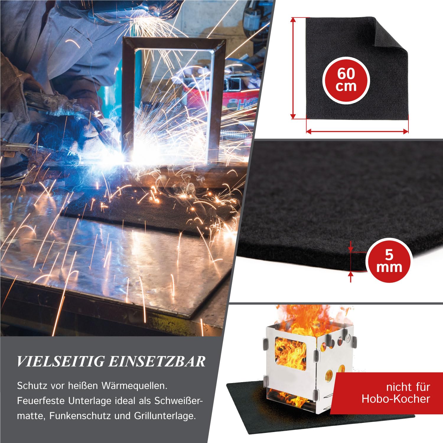 Vuurvaste Onderlegger 60 x 30 cm zwart, hittebestendig tot 982 °C