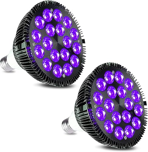 KINGBO Bombillas negras, paquete de 2 bombillas LED de luz negra de 36 W E26 PAR38 que brillan en la oscuridad, bombilla negra UV de 395 nm LED para