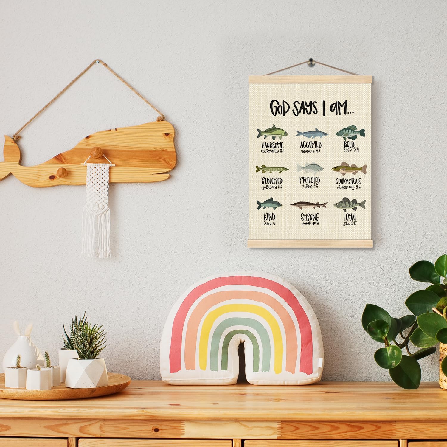 HKTZM Christian Bible Scripture God Says I am Fishing Wooden Poster Hangers 12.5x17 Inch,Home Kids Room Nursery Playroom Decor,Fishing Gifts for Kids Girls Boys,Christian Gifts for Women Teen Girls