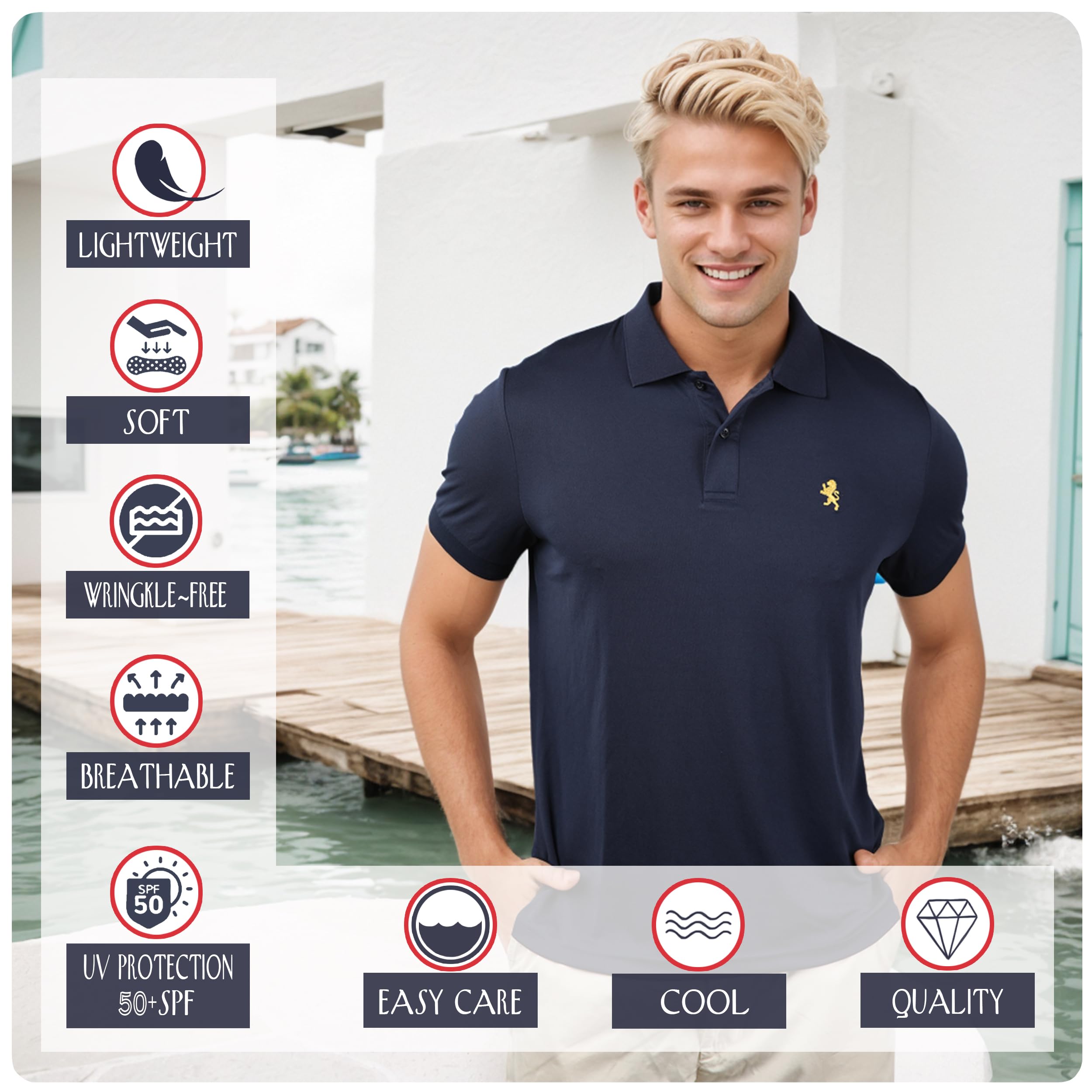 Albert Morris Mens Short Sleeve Polo Shirts Regular Fit Moisture Wicking Performance Polyester 4-Pack product thumbnail 4