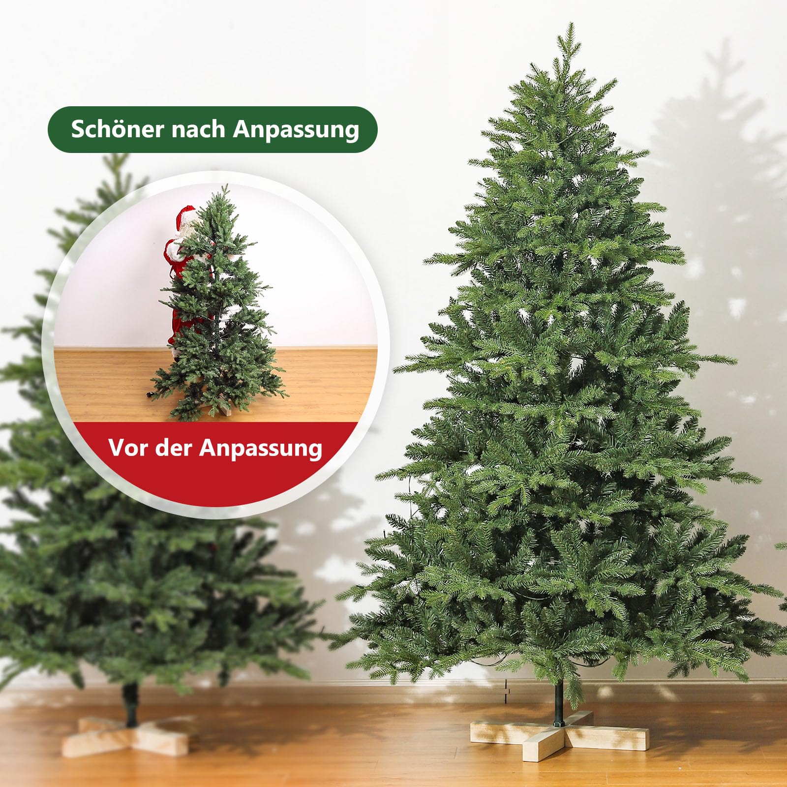 Yorbay Künstlicher Weihnachtsbaum mit Beleuchtung LED: 150 cm Naturgetreu | Mehrweg Tannenbaum mit Stabil Holzständer für Weihnachten Dekoration - Premium Nordmanntanne aus PE&PVC und Dichte Zweige