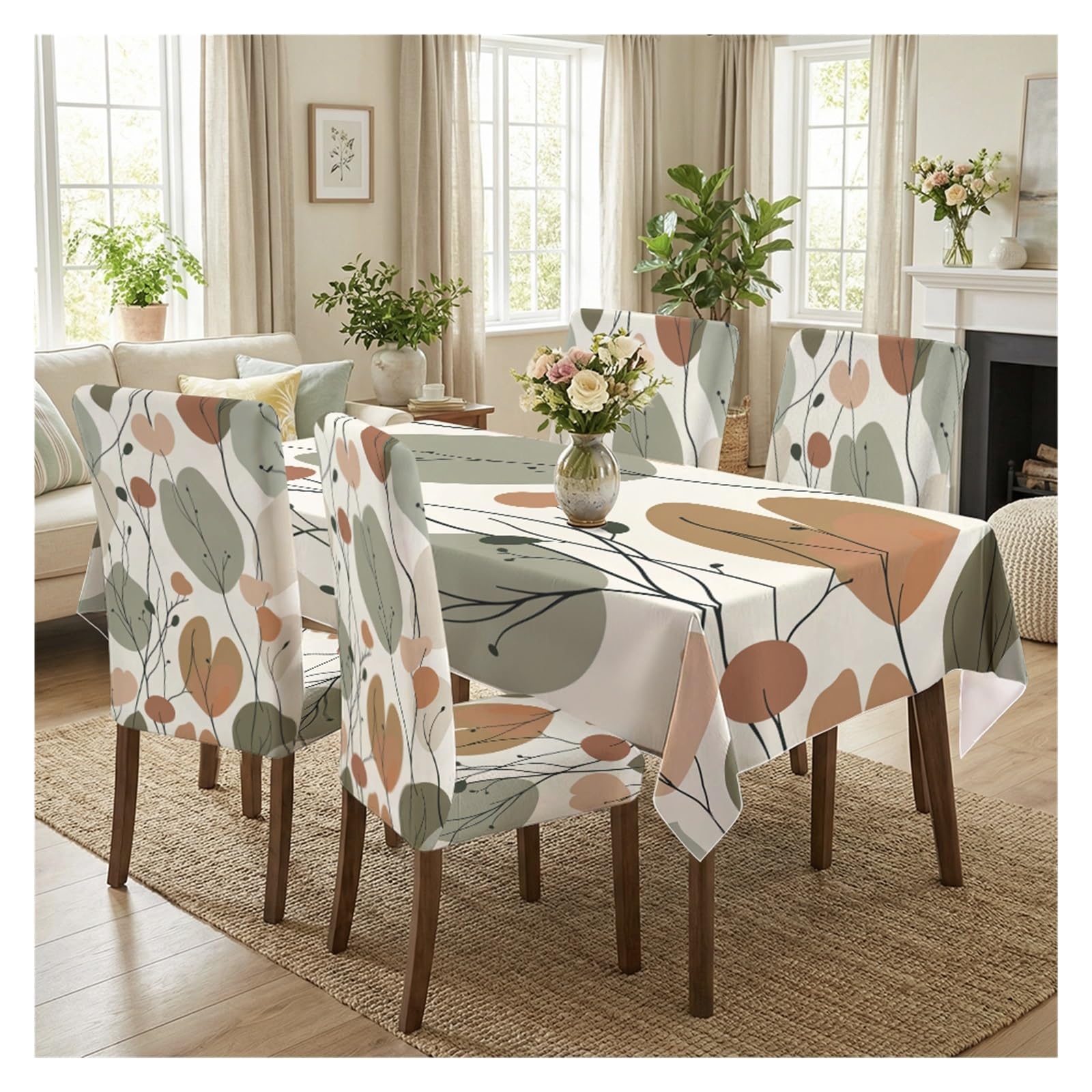 Nappe et housses de chaise imprimé feuilles pour de doux repas en famille