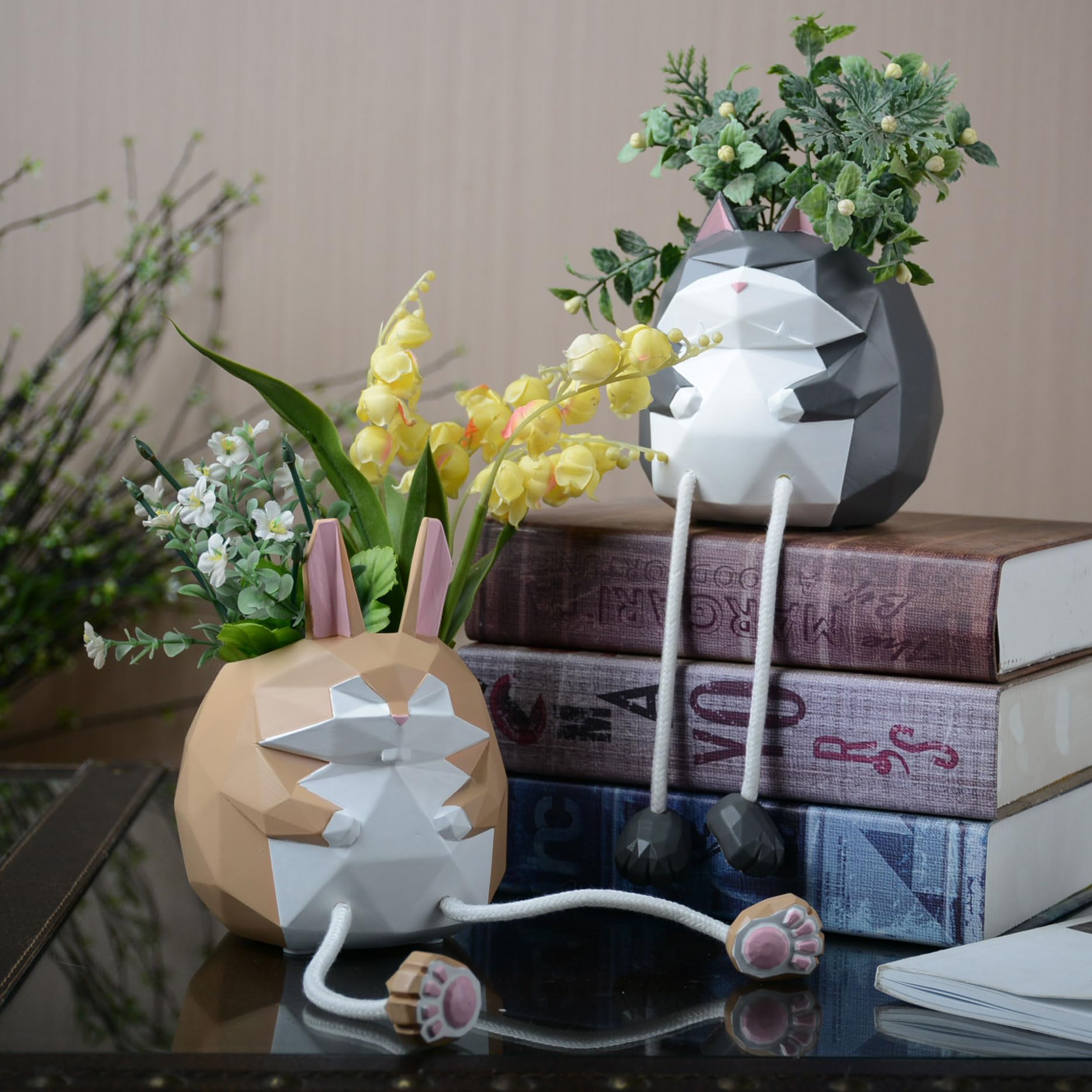 HAUCOZE Gatto Vaso Piante Animale Statua Scultura Moderna Decorazione Arte Casa Regalo Giardino Figurina per Soggiorno Ufficio Resina 13cm