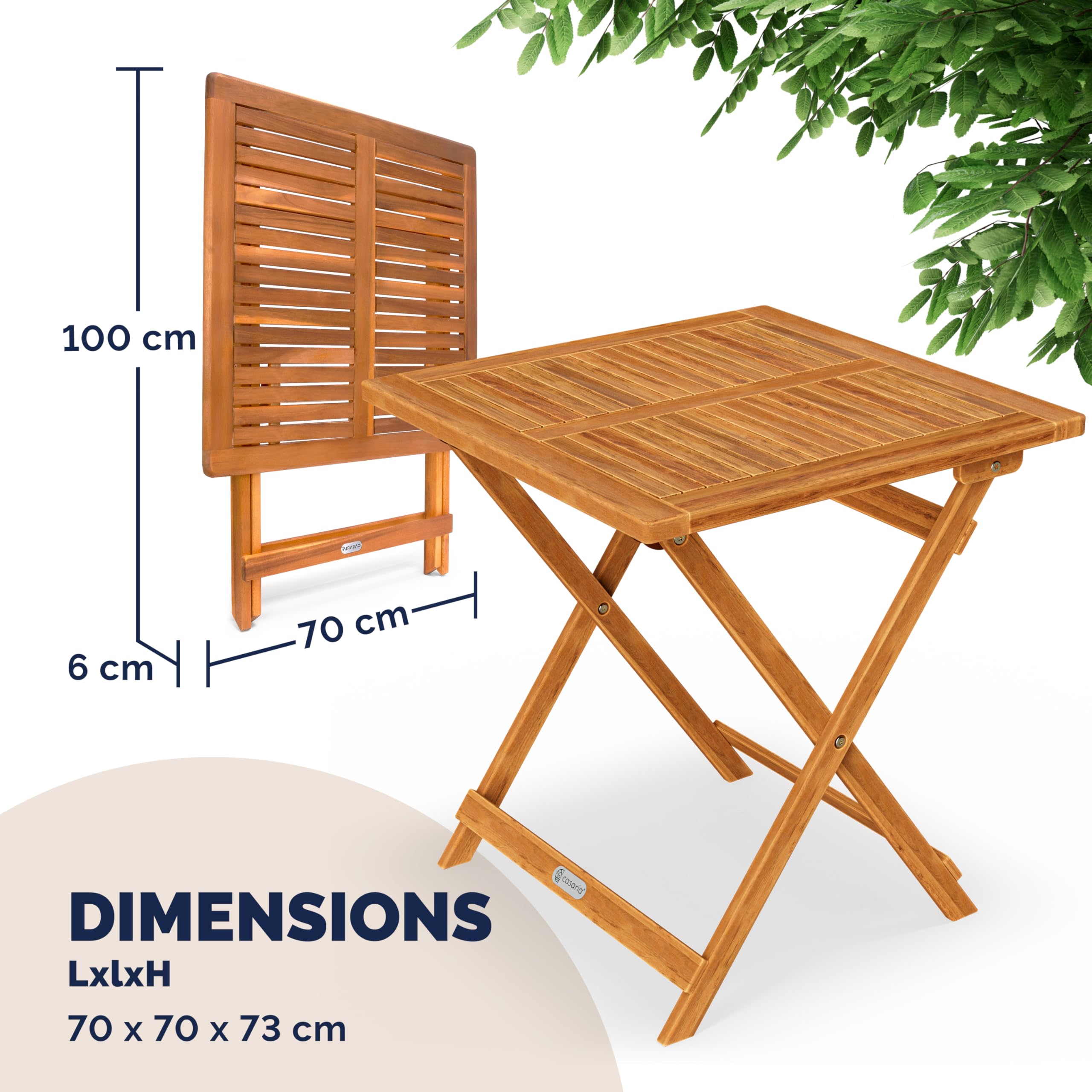 Casaria® Table d'appoint Pliante en Bois d'acacia 70x70x73cm Table Basse carrée Pliable extérieur Jardin Camping