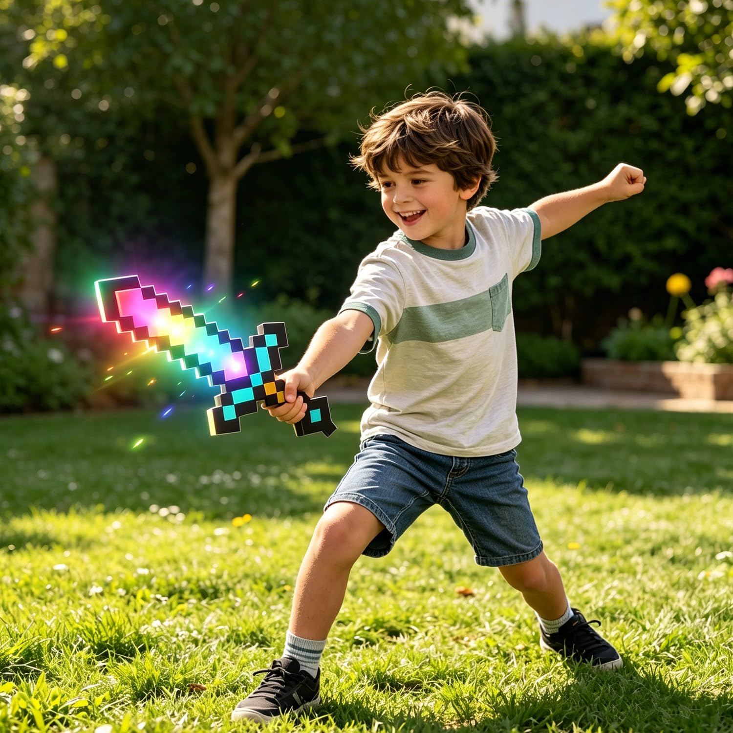 Pixel Diamantschwert Nachtlicht – LED Schwert Nachtlampe mit 16 Farben – Per USB aufladbare LED-Nachtlampe – Dekorationslampe für Kinderzimmer & Schreibtisch – Geschenk für Kinder & Gaming-Zimmer-Deko