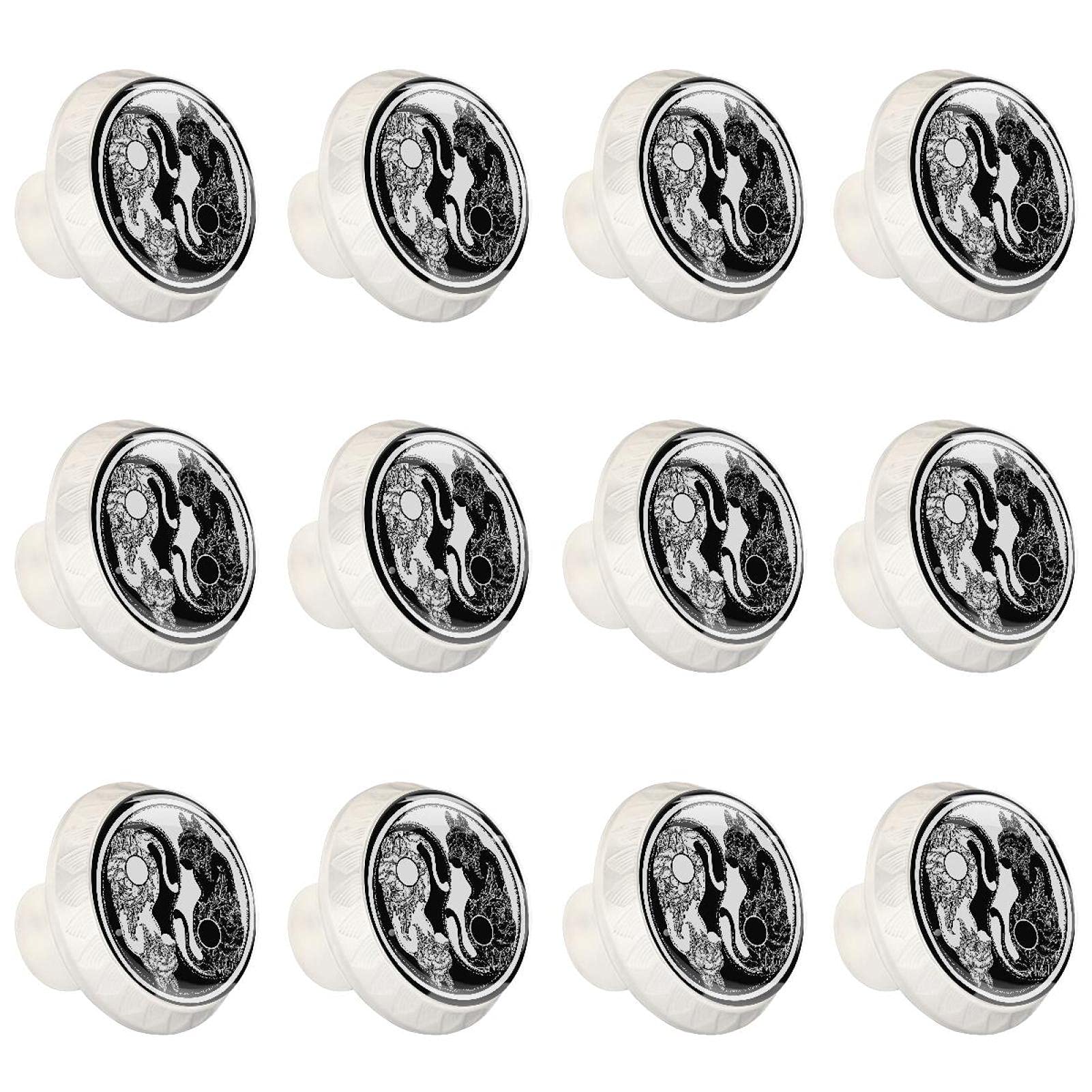 Boutons d'armoires de cuisine ronds motif chat Yin Yang contre les meubles ternes