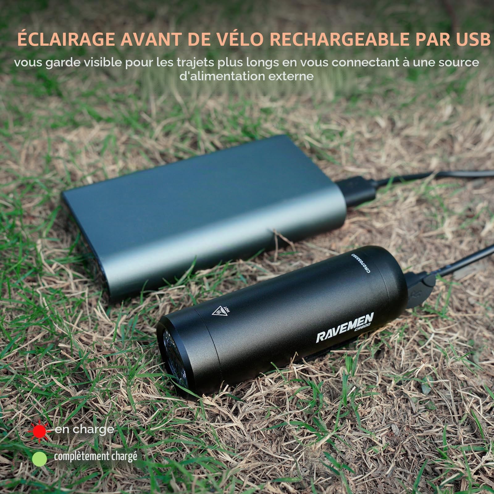 RAVEMEN 600 lumens Feu Avant de vélo avec Interrupteur à Distance Filaire Faisceau antireflet maximale de 125 mètres, CR600 Phare de vélo étanche IPX6 pour Les Cyclistes urbains sur Route
