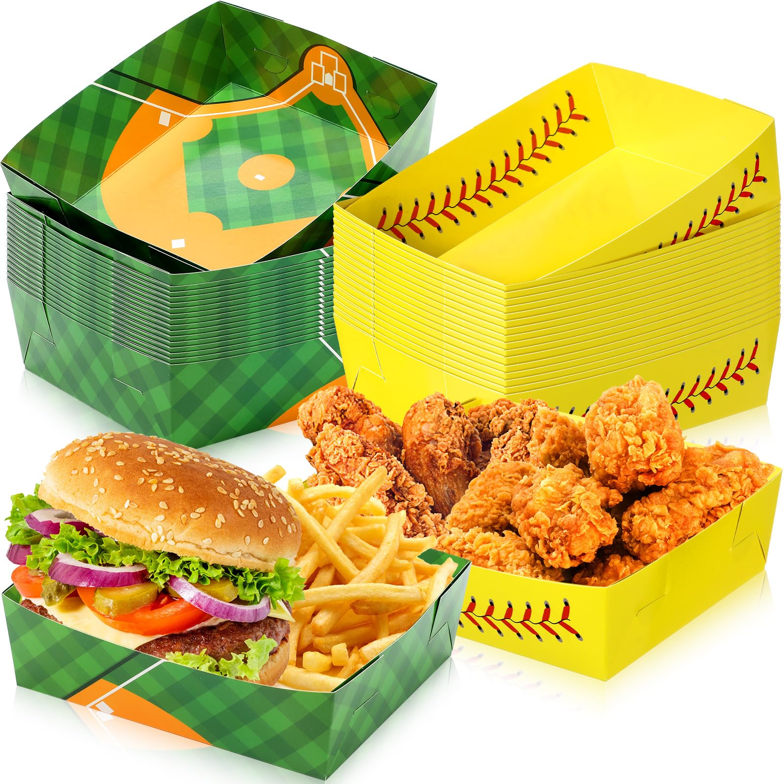 Teling 36 Pcs Large Baseball Plates Party Trays 5 Lb Food Boat,Yellow