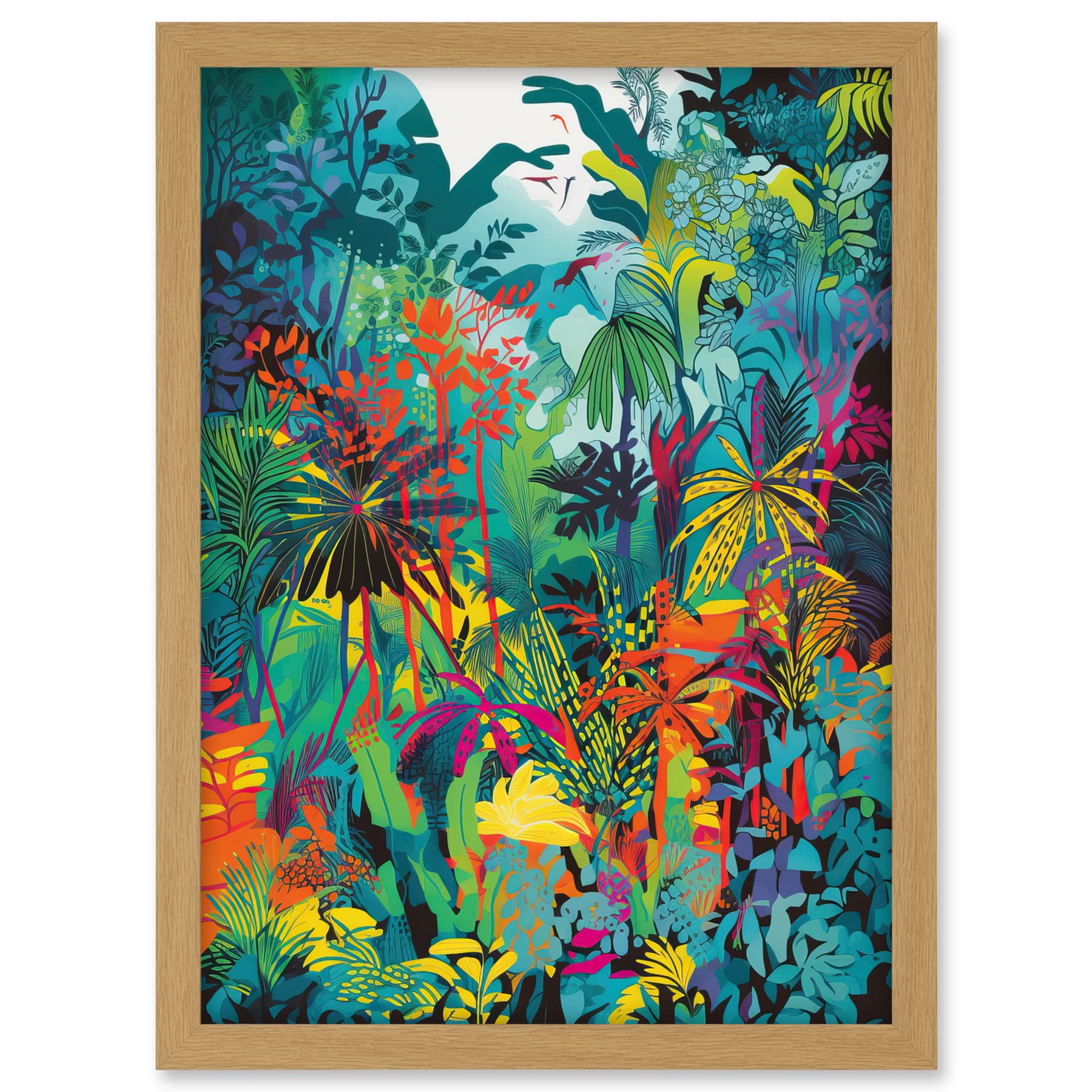 Artery8 Rainforest Landscape Vibrant Multicoloured Nature Artwork Framed A3 Wall Art Print