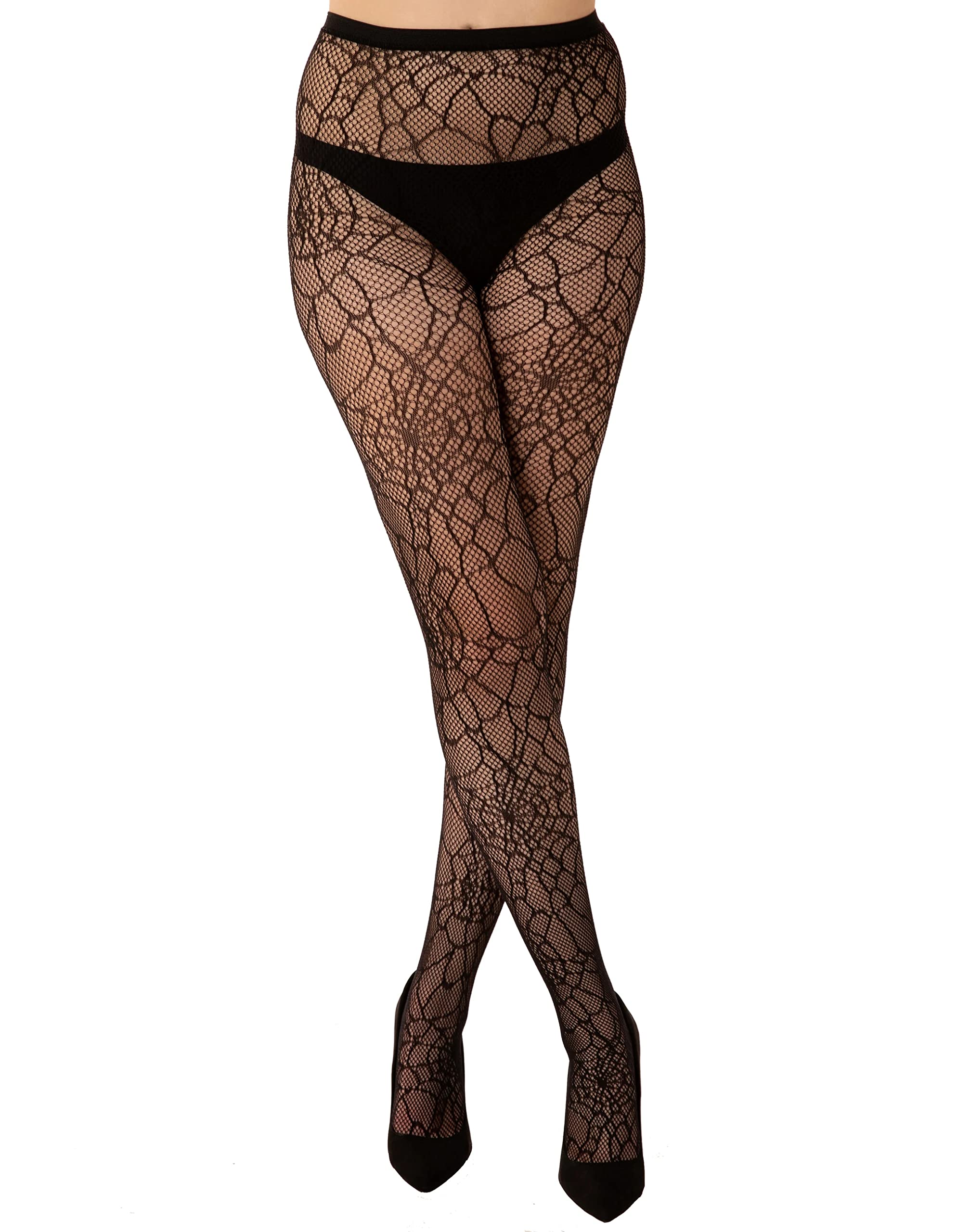 Ro Rox Women's Black Pamela Mann Cobweb Tights Fishnet Wicca Witchcraft Gothic Hosiery Halloween