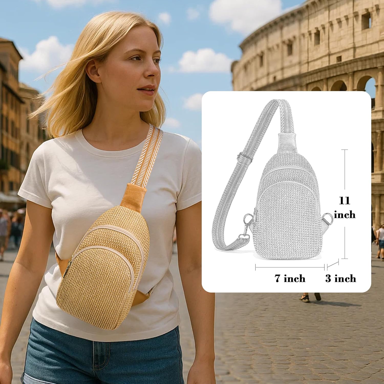 Faux Straw Crossbody Bag for Women Summer Woven Beach Purse Lightweight RFID Blocking Shoulder Bags | Lightweight, RFID Blocking - Image 2