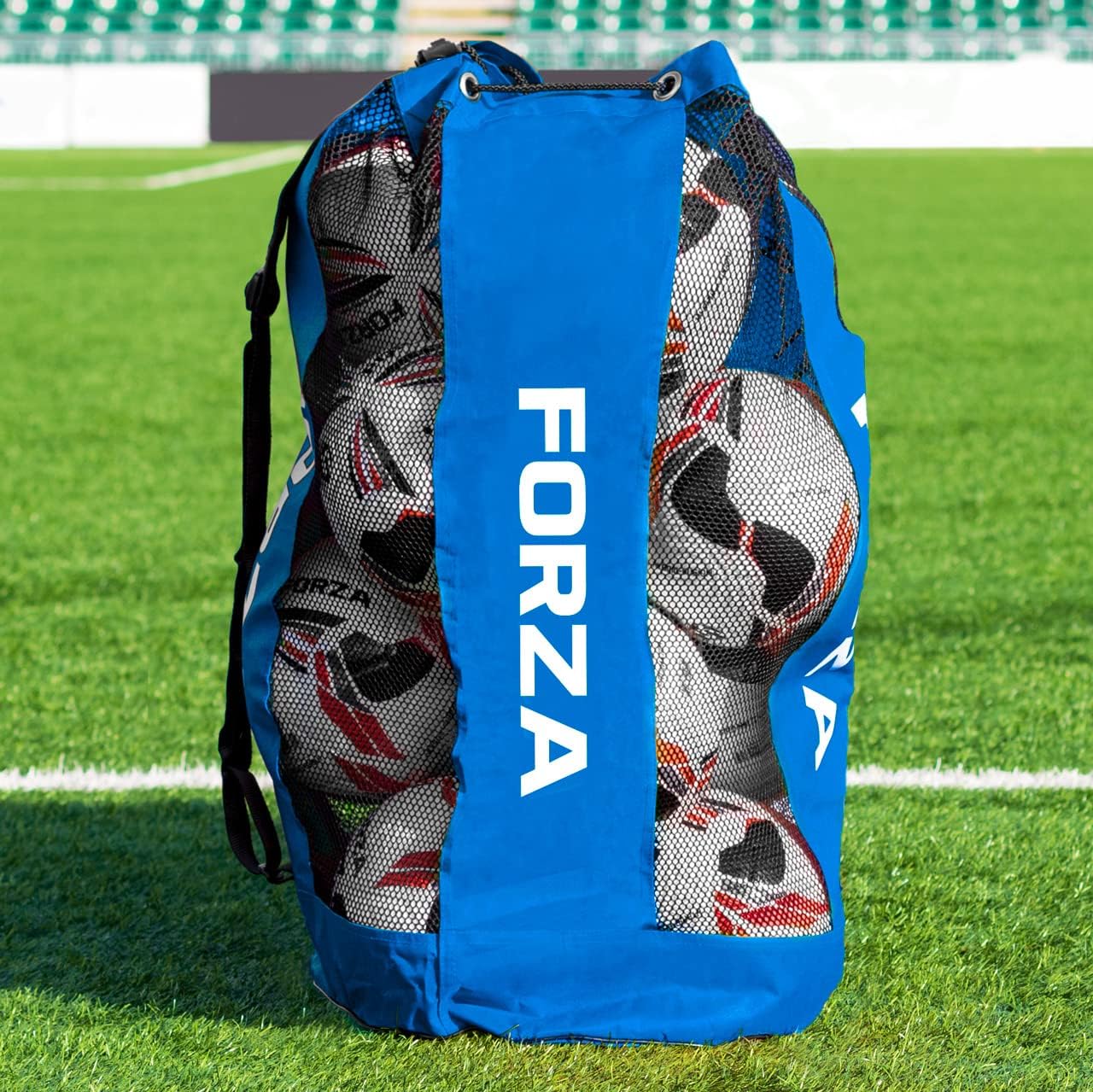 FORZA Premier Ball Carry Bag | Drawstring Soccer, Basketball, Netball & Volleyball Mesh Bag | 5 Color Options - Heavy Duty Equipment Holdall | 12 Ball Capacity