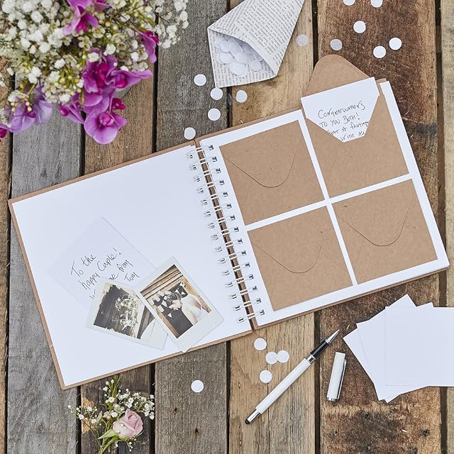 Ginger Ray Natural Kraft Wedding Guestbook 80 Envelope Sleeves Rustic Country, Beige