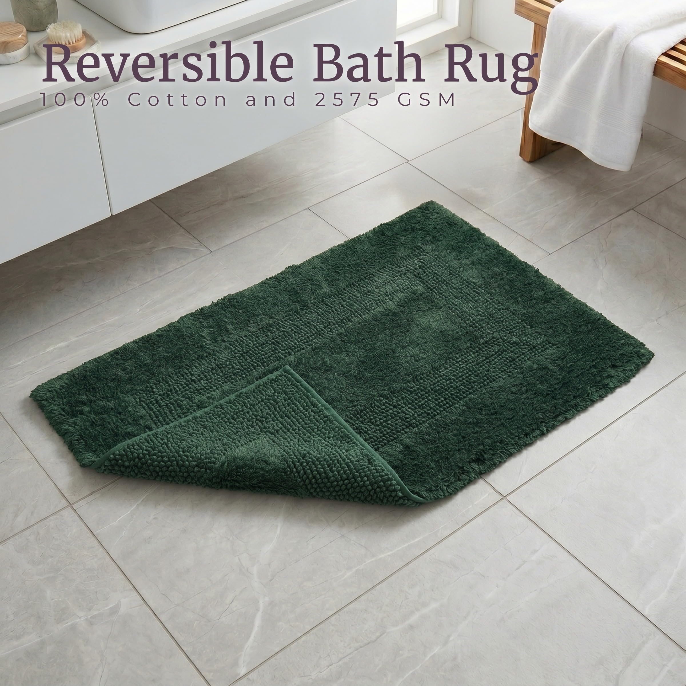 Lavish Home 2-teiliges Badezimmermatten-Set aus Baumwolle, maschinenwaschbar, Badematten für Badezimmer, Küche oder Waschküche (Grün, 56 x 89 cm rechteckig)