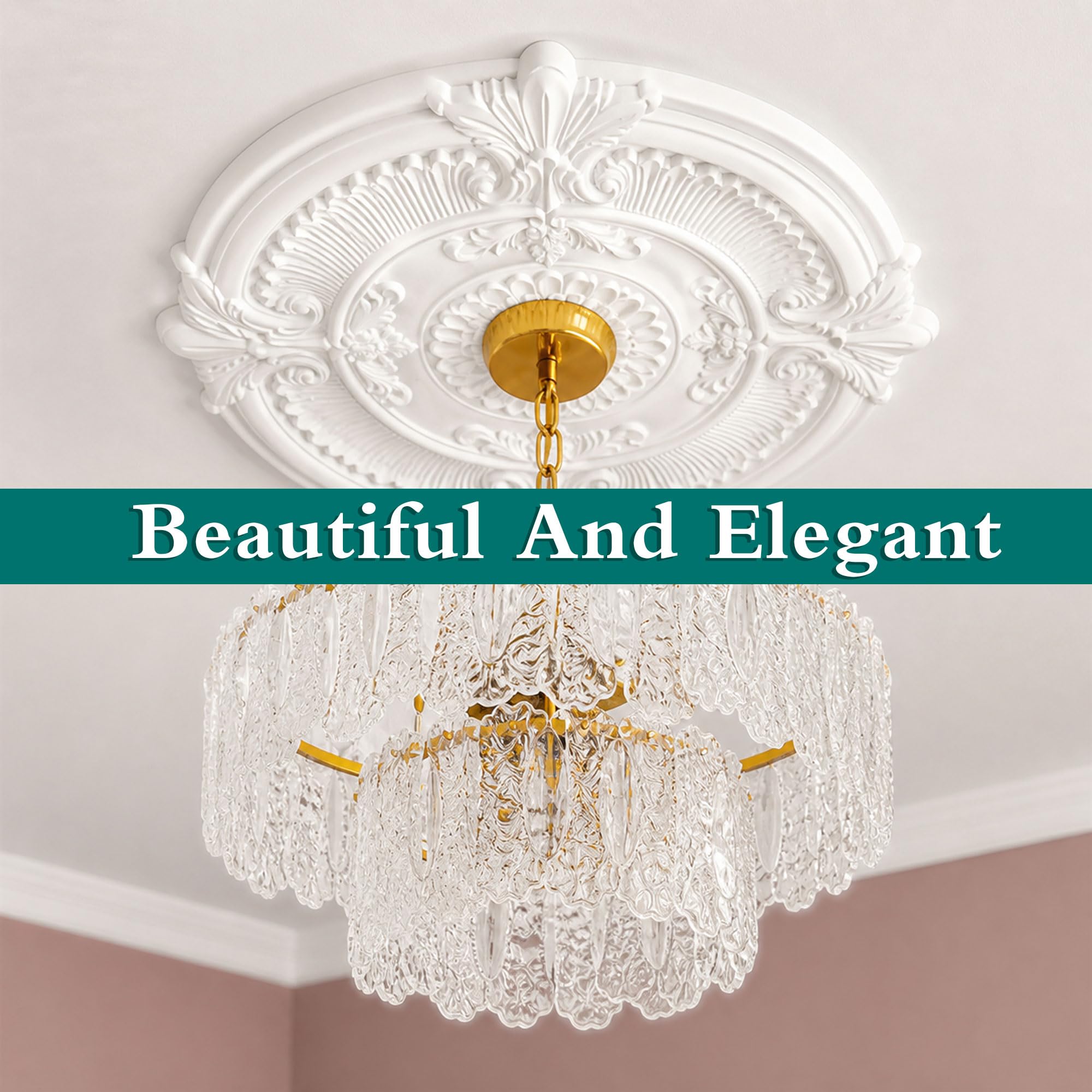 Rosone Decorativo per Lampadario,Piastra Rotonda per Ventilatore Soffitto | Leggero,Resistente alle Deformazioni,Medaglione per plafoniera,Piastra Copertura Decorativa,Stile Europeo,per Interni