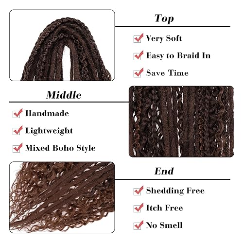 Miniatura 67 de Leeven Extensiones de rastas grises de 40 hebras, de 18 pulgadas, hechas a mano, suaves, de 0.2 in de ancho, extensiones de cabello sintético