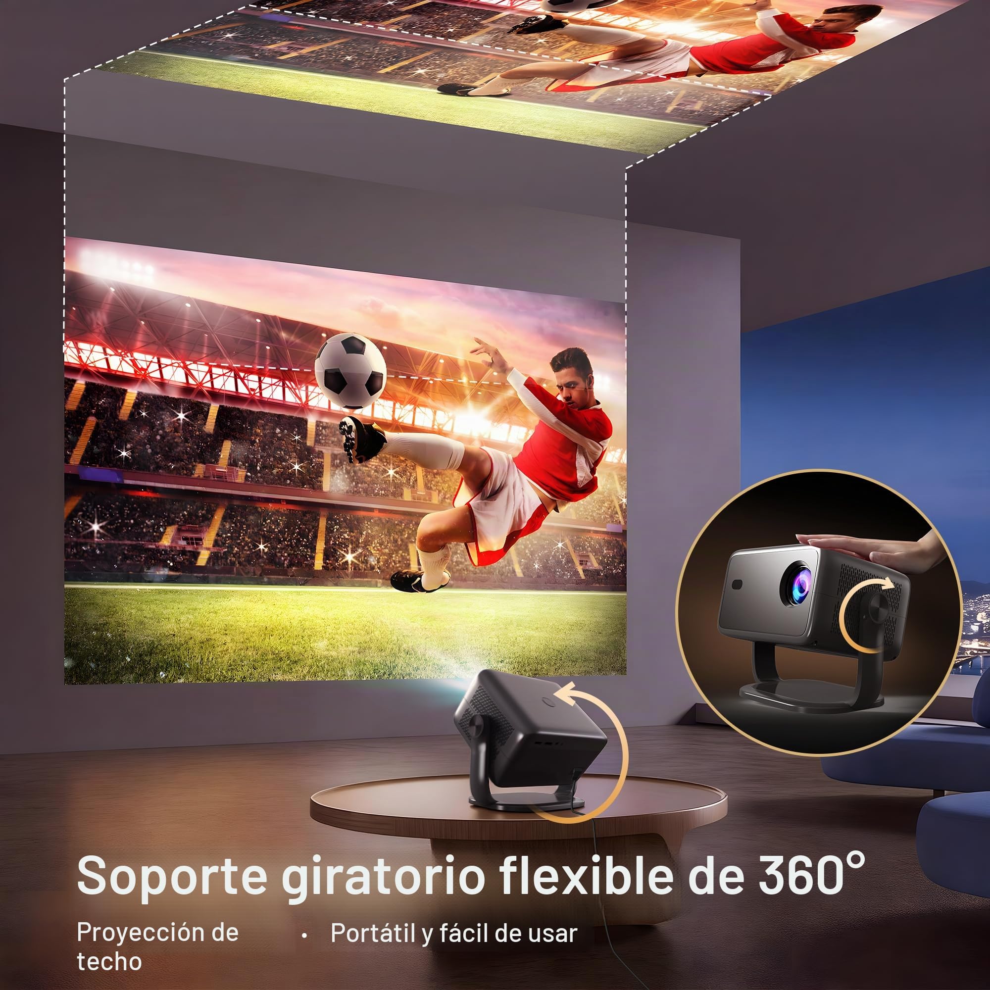 Proyector Inteligente 1080P Nativo 800 ANSI, Android 14, Soporta 4K | Control Remoto Air Mouse, Enfoque y Corrección Automáticos por IA, WiFi 6 y BT 5.4, Audio Hi-Res, Compatible con Netflix