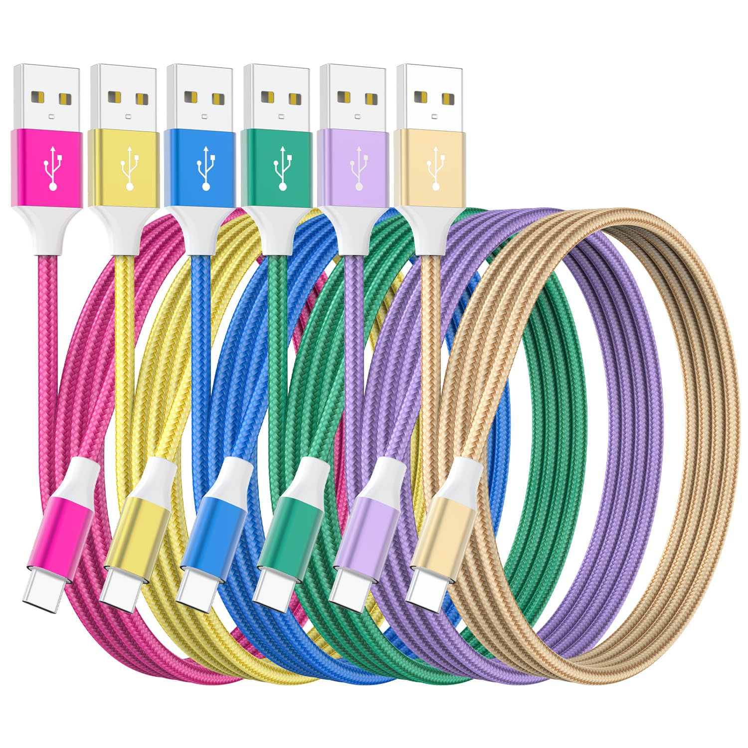 HKYUSHINE Set di cavi USB di tipo C, confezione da 6, cavi di ricarica intrecciati in nylon, colorati